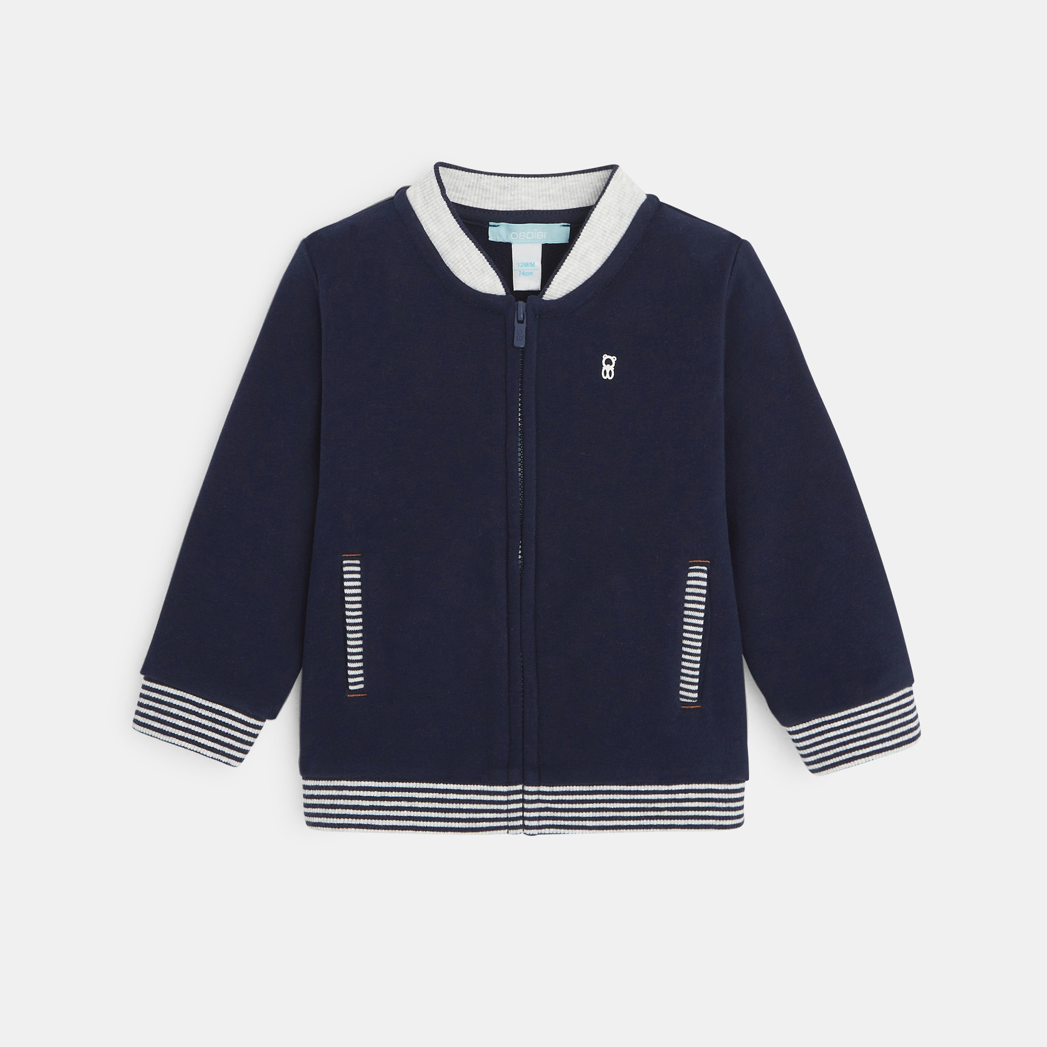 Teddy zippé en molleton doux bleu bébé garçon - Bleu navy
