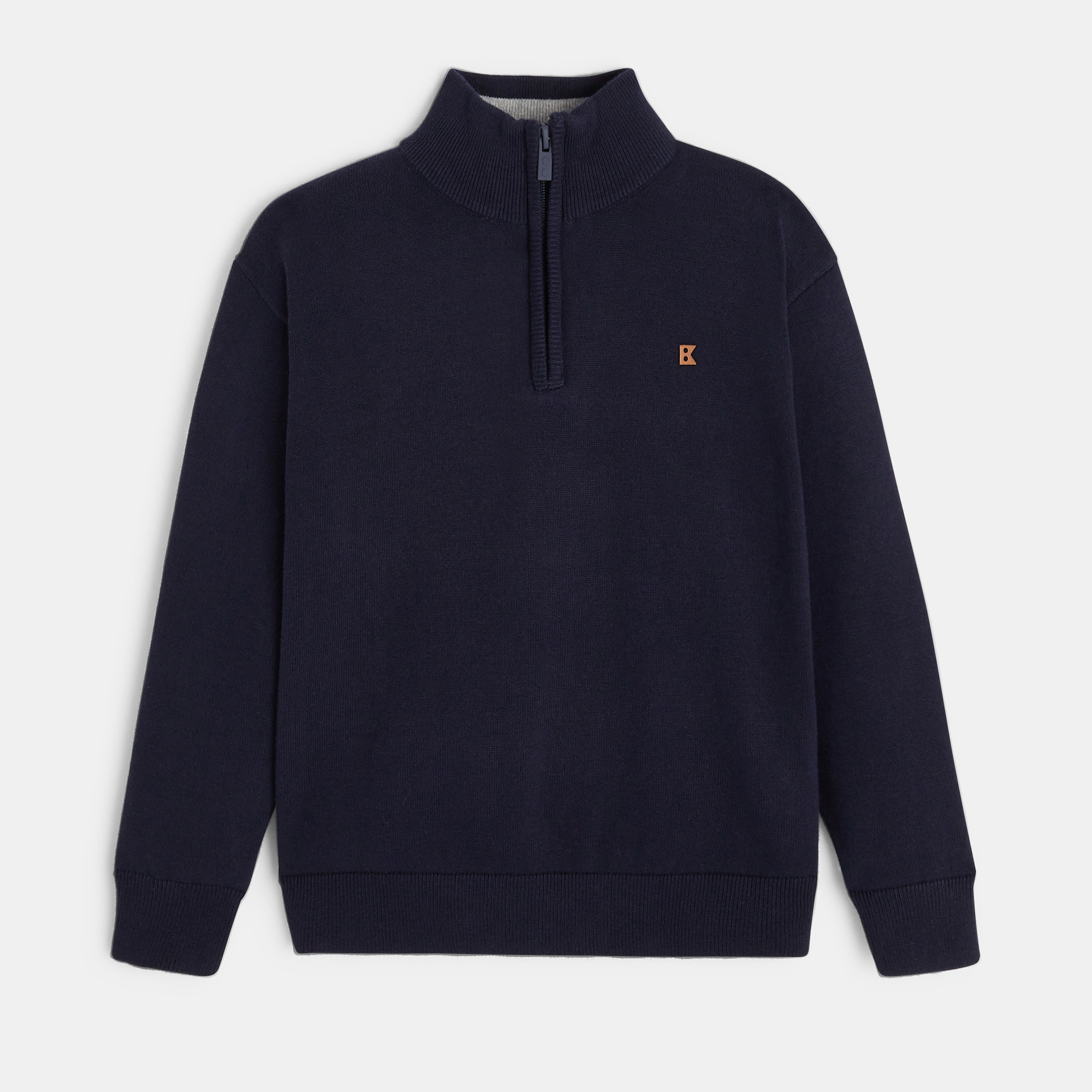 Pull à col montant beige chiné Garçon - Bleu navy