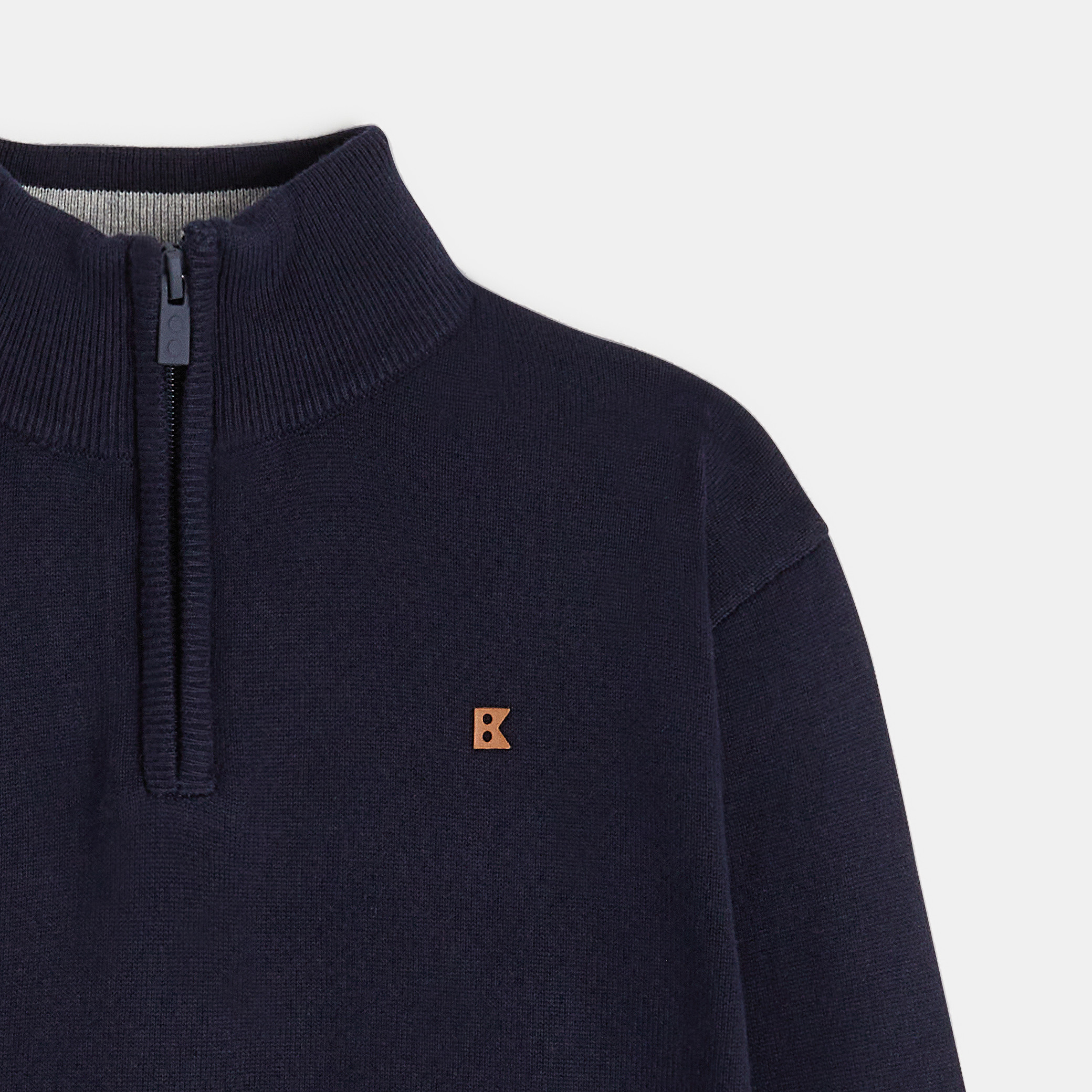 Pull à col montant beige chiné Garçon - Bleu navy