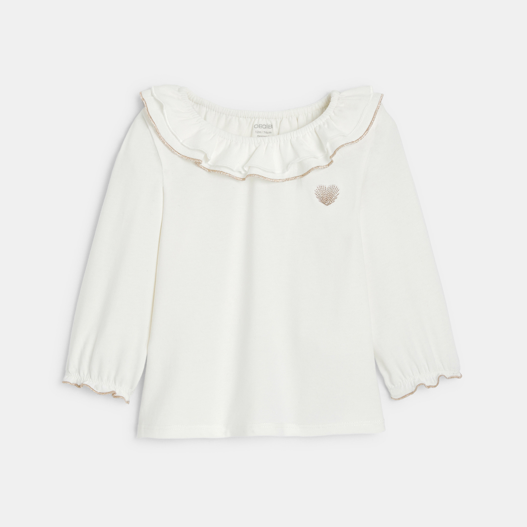 T-shirt col volanté blanc bébé fille - Blanc