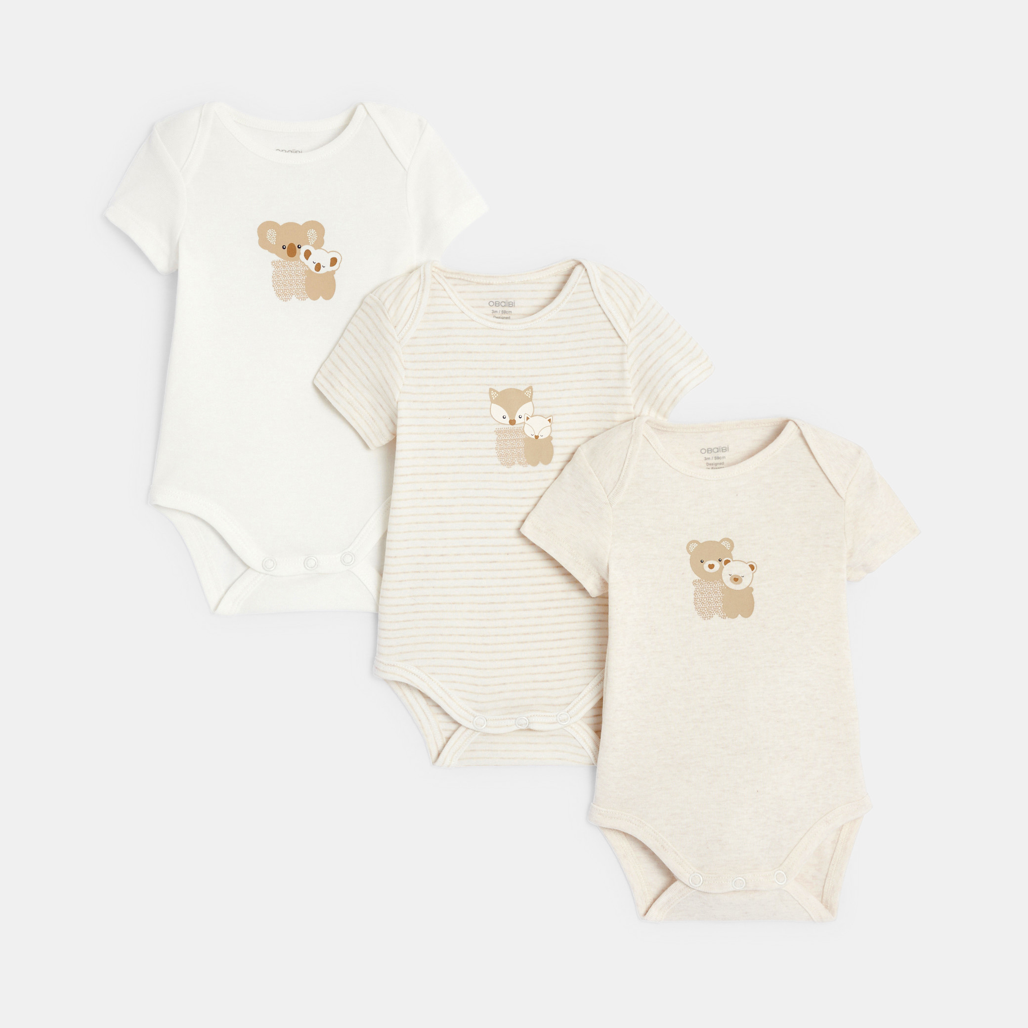 Body manches courtes col us beige bébé mixte (lot de 3) - beige