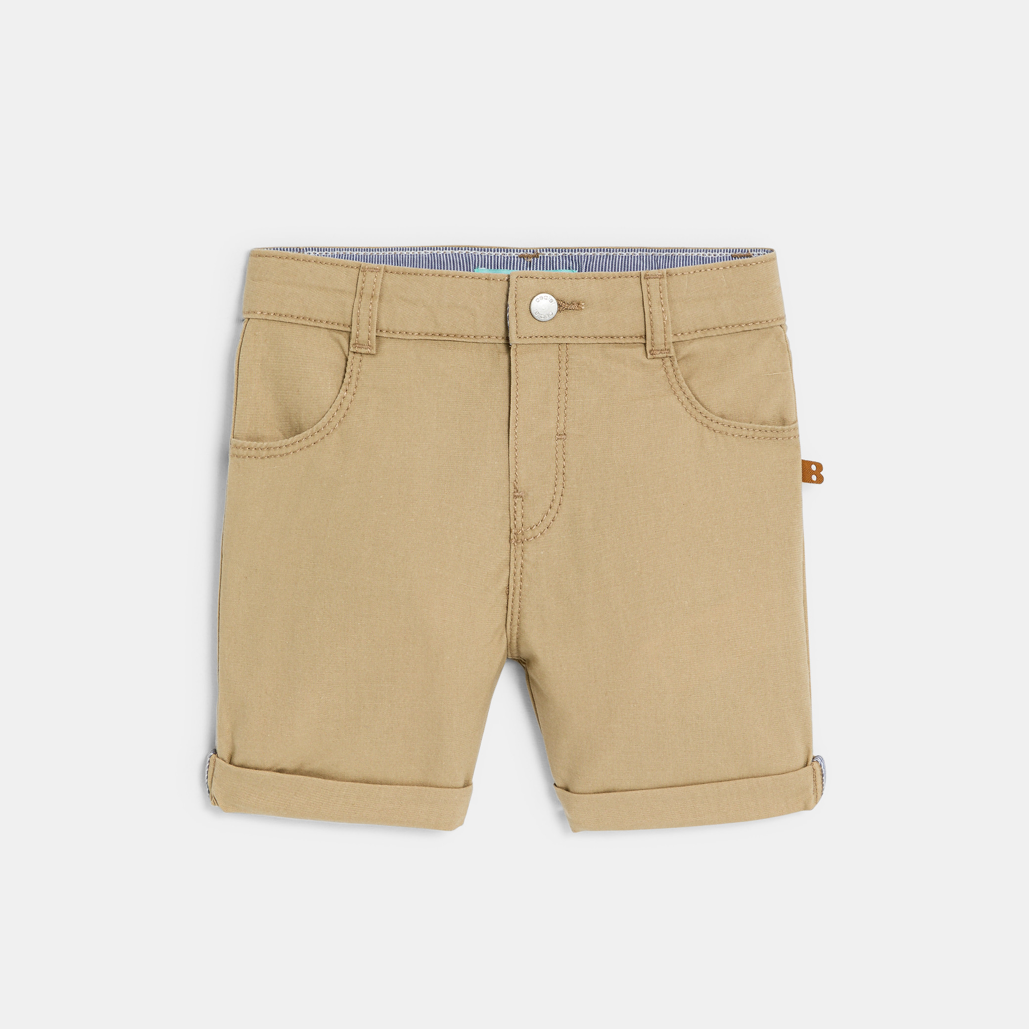 Bermuda droit coton fantaisie bleu marine bébé garçon - Beige corde