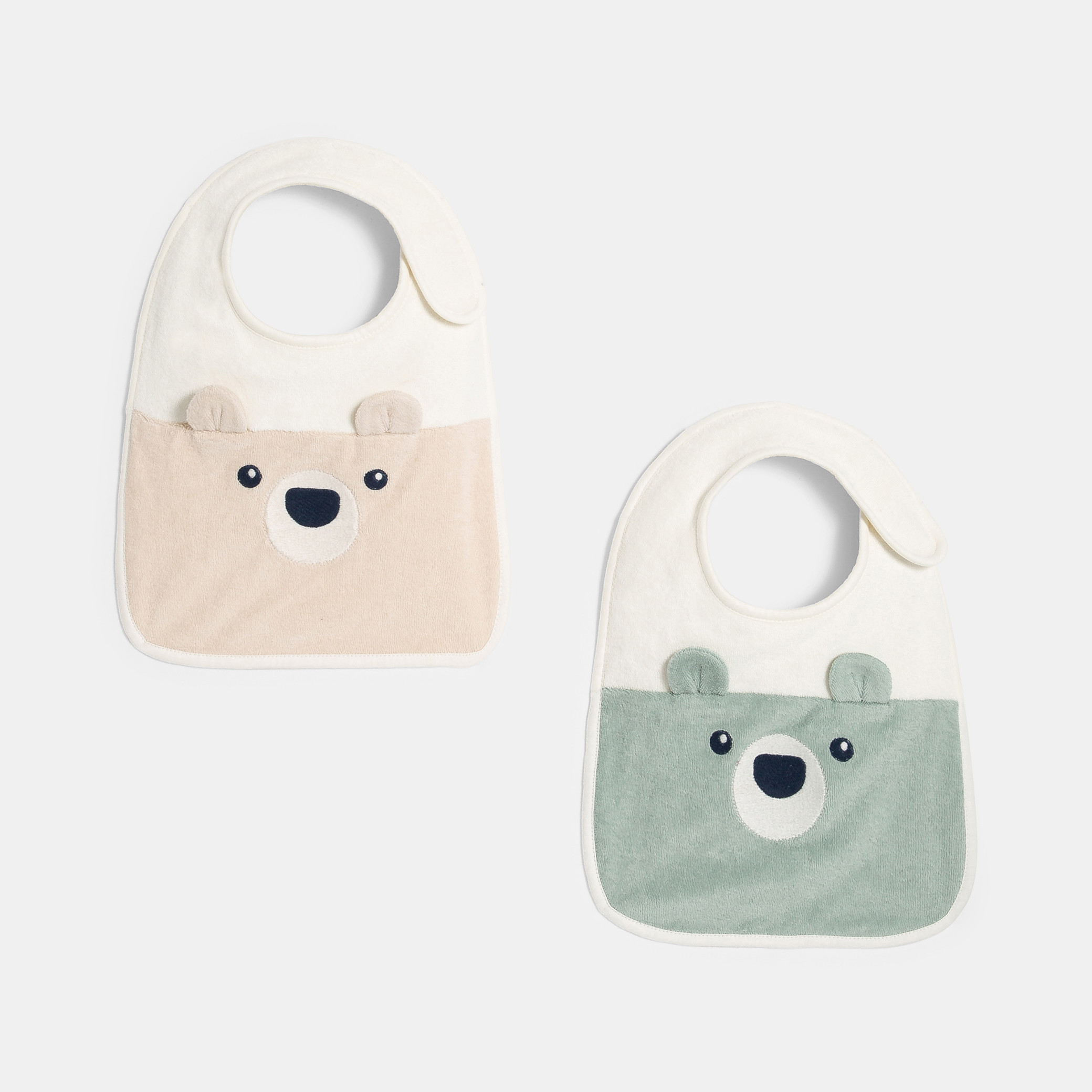 Grand bavoir ours vert et rose bébé mixte (lot de 2) - Vert tilleul