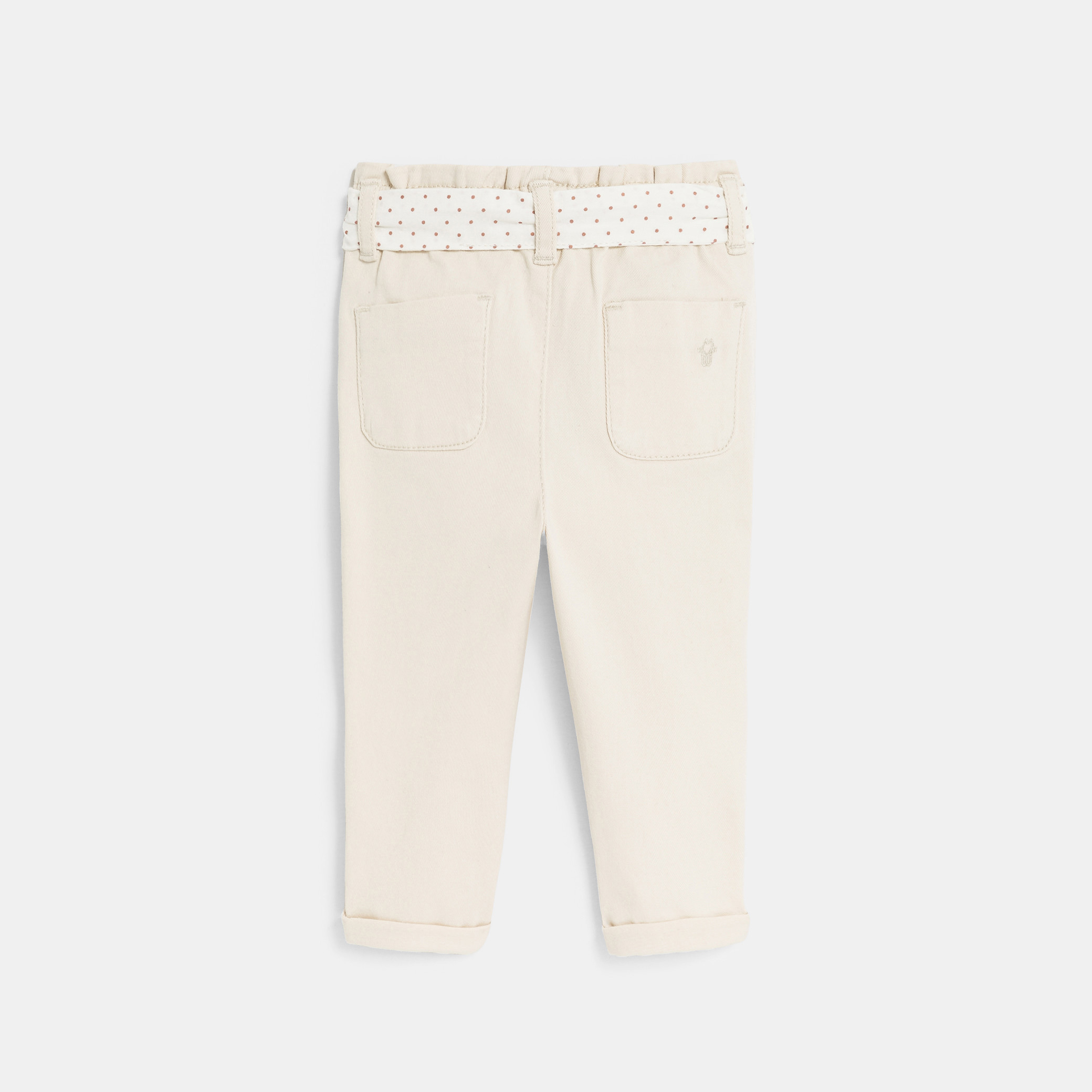 Pantalon taille haute beige bébé fille - Blanc Farine