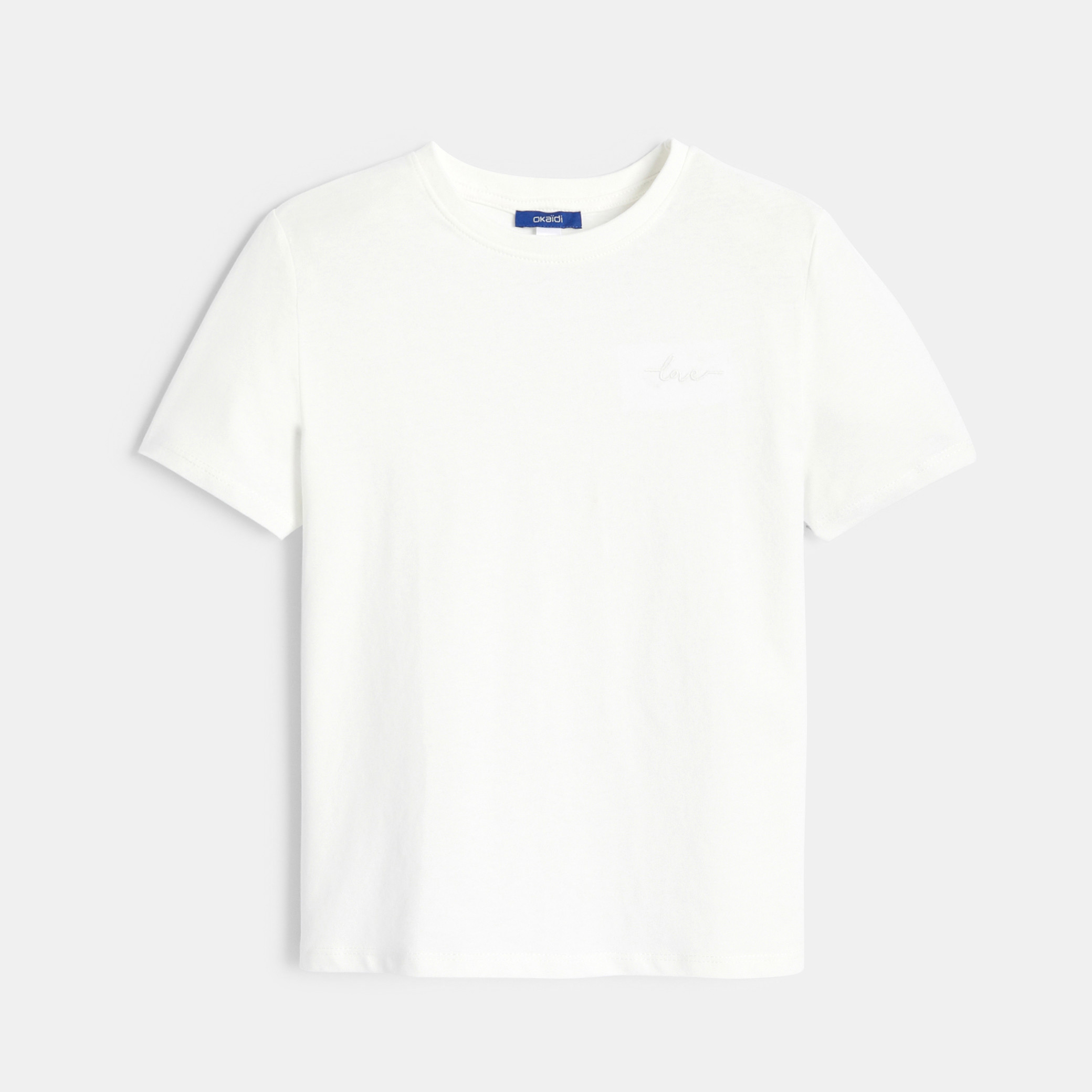 T-shirt basique uni blanc Fille - Blanc écru