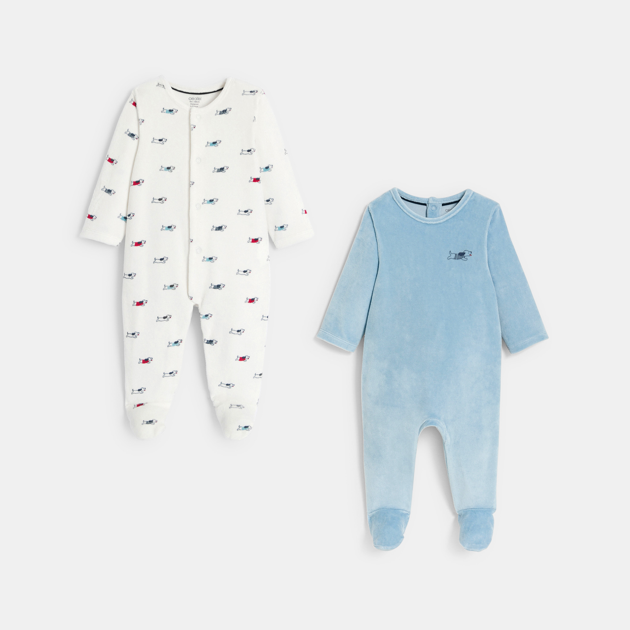 Dors-bien velours bleu bébé garçon (lot de 2) - bleu