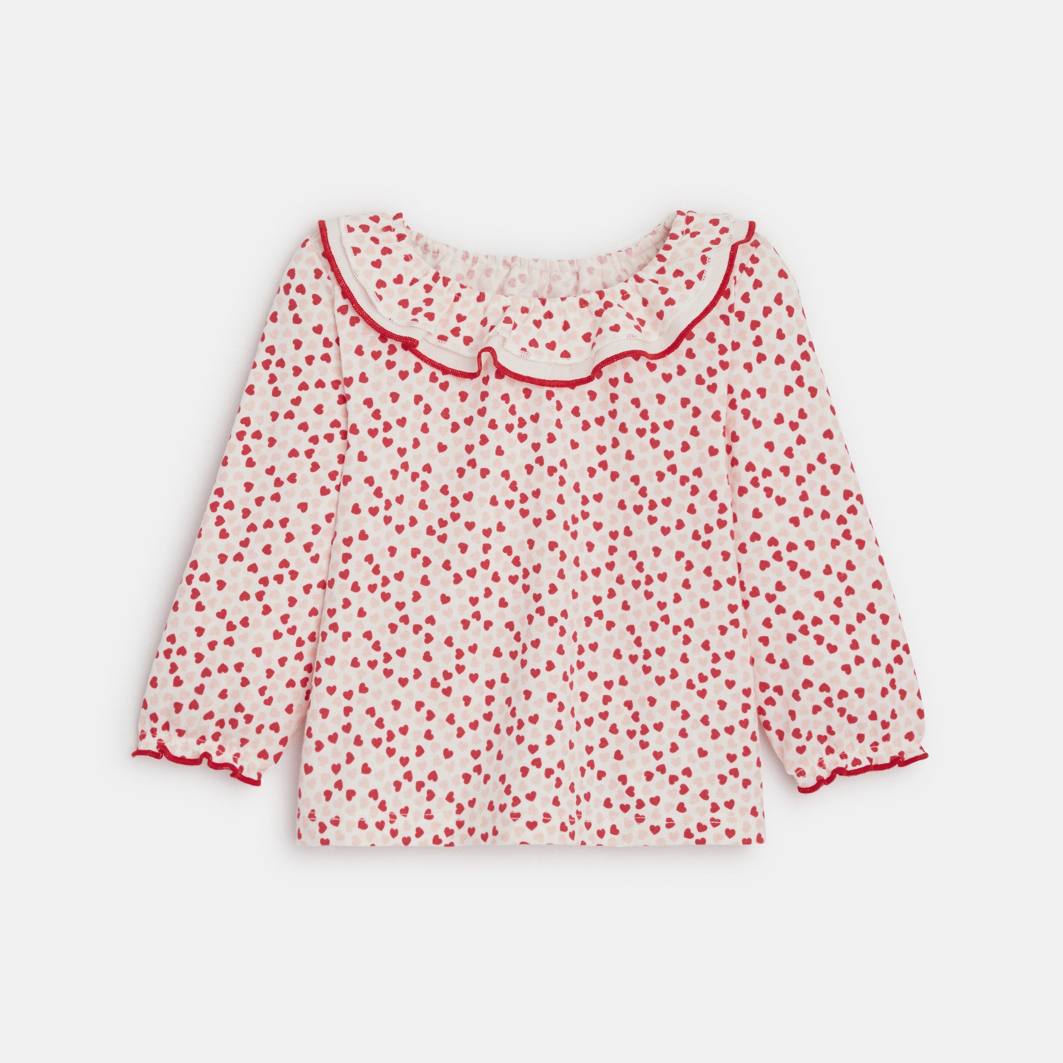 T-shirt col volanté blanc bébé fille - Imprimé rose