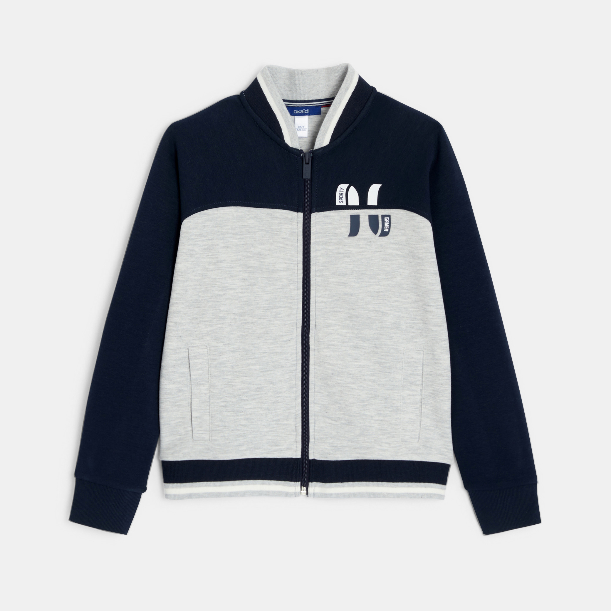 Sweat-shirt zippé bleu garçon - Gris Raton