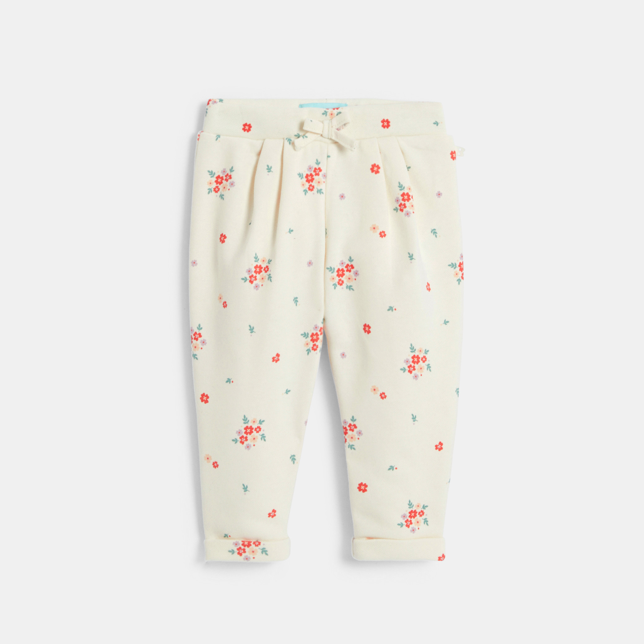 Pantalon molleton fleuri vert bébé fille - Imprimé multicolore