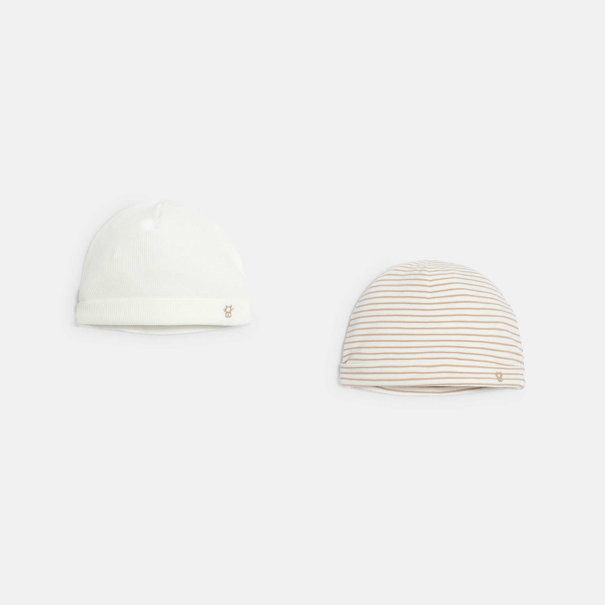 Bonnets en coton rayé marron bébé naissance garçon (lot de 2) - marron