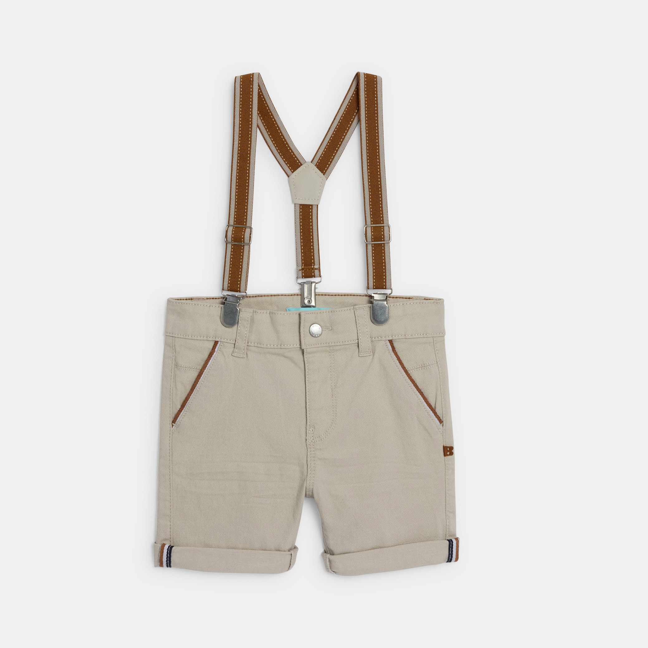 Bermuda à bretelles beige bébé garçon - Beige Tres Clair
