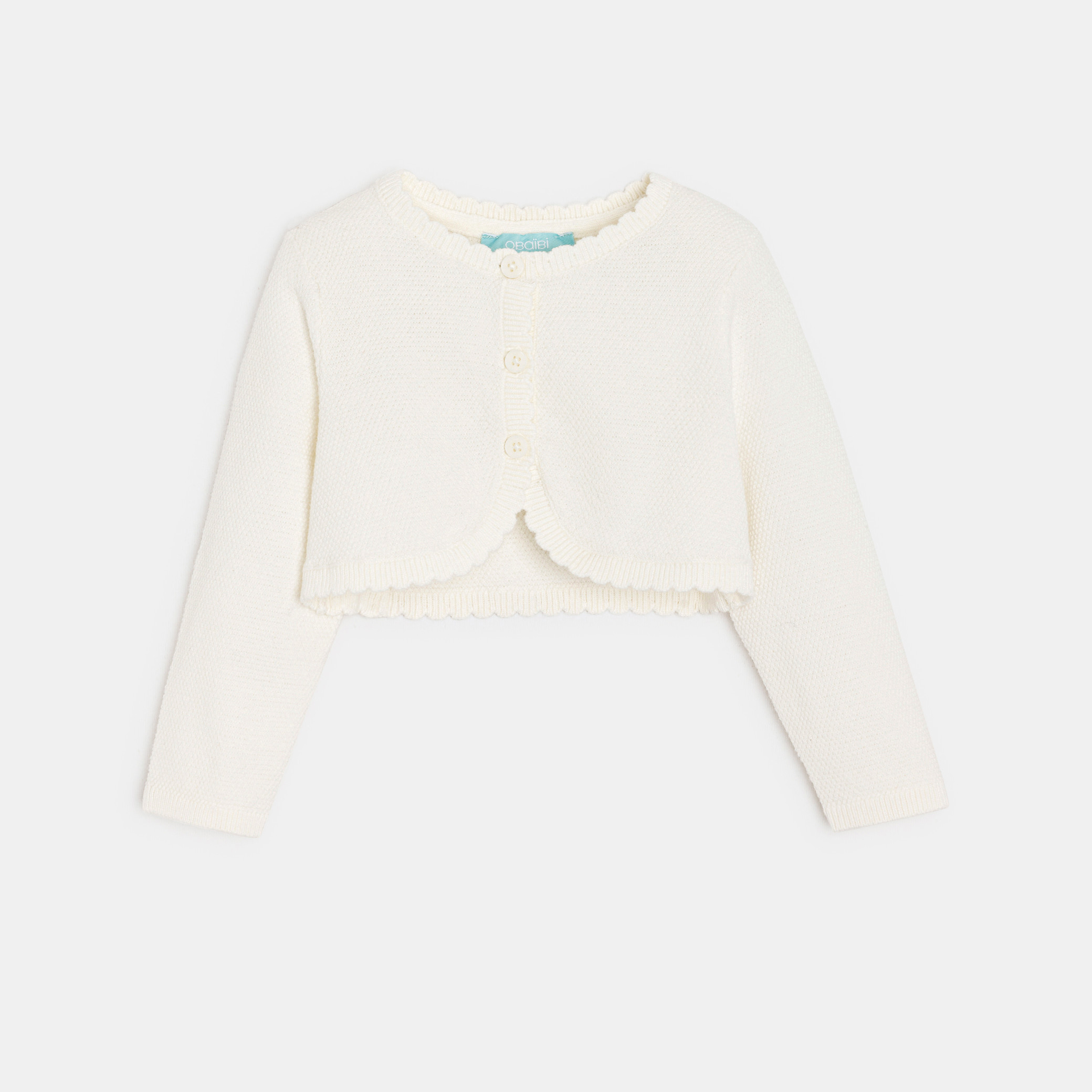 Gilet court maille tricot violet bébé fille - Blanc