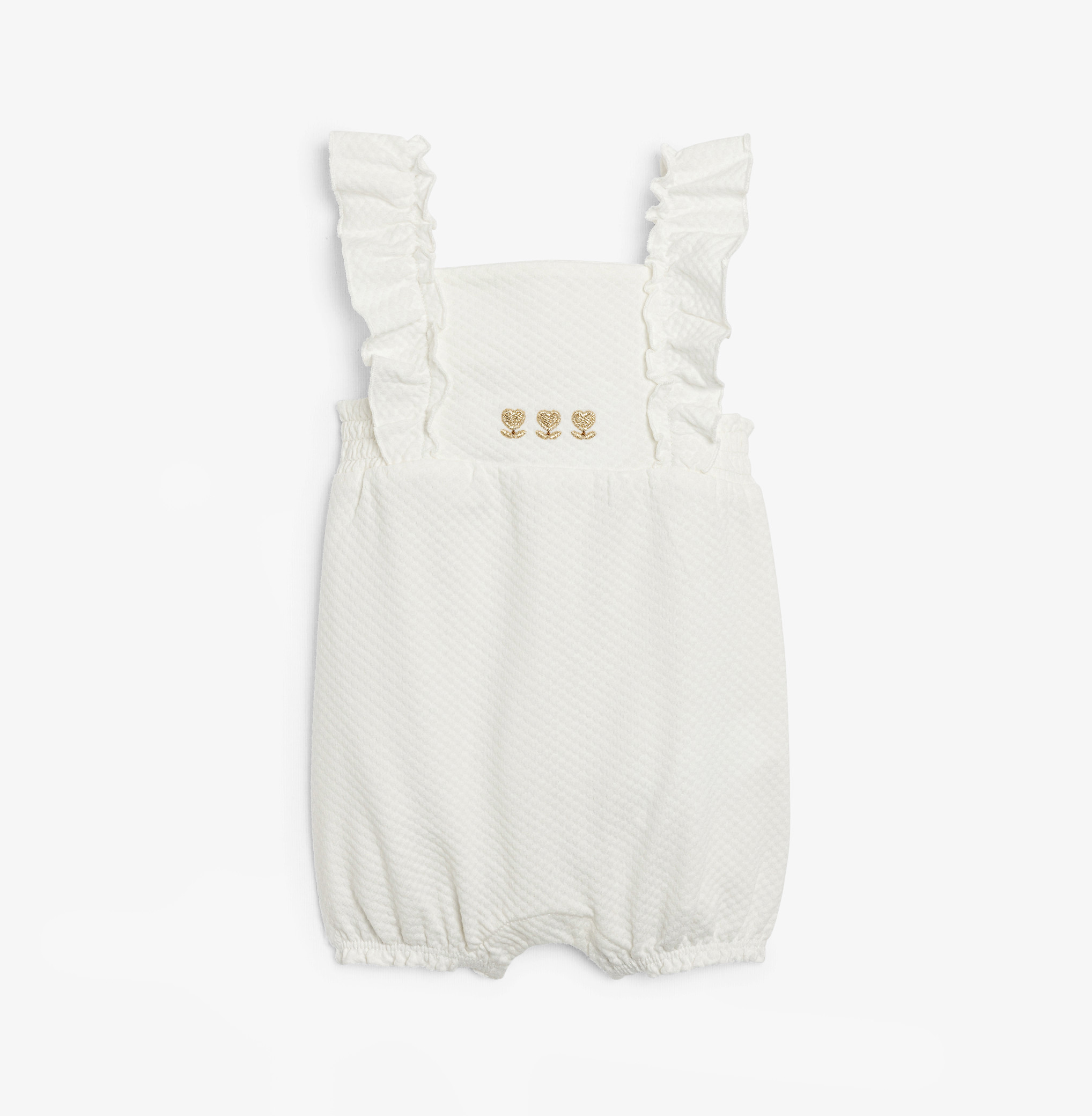 Combi courte coton fantaisie blanc naissance bébé fille - Blanc