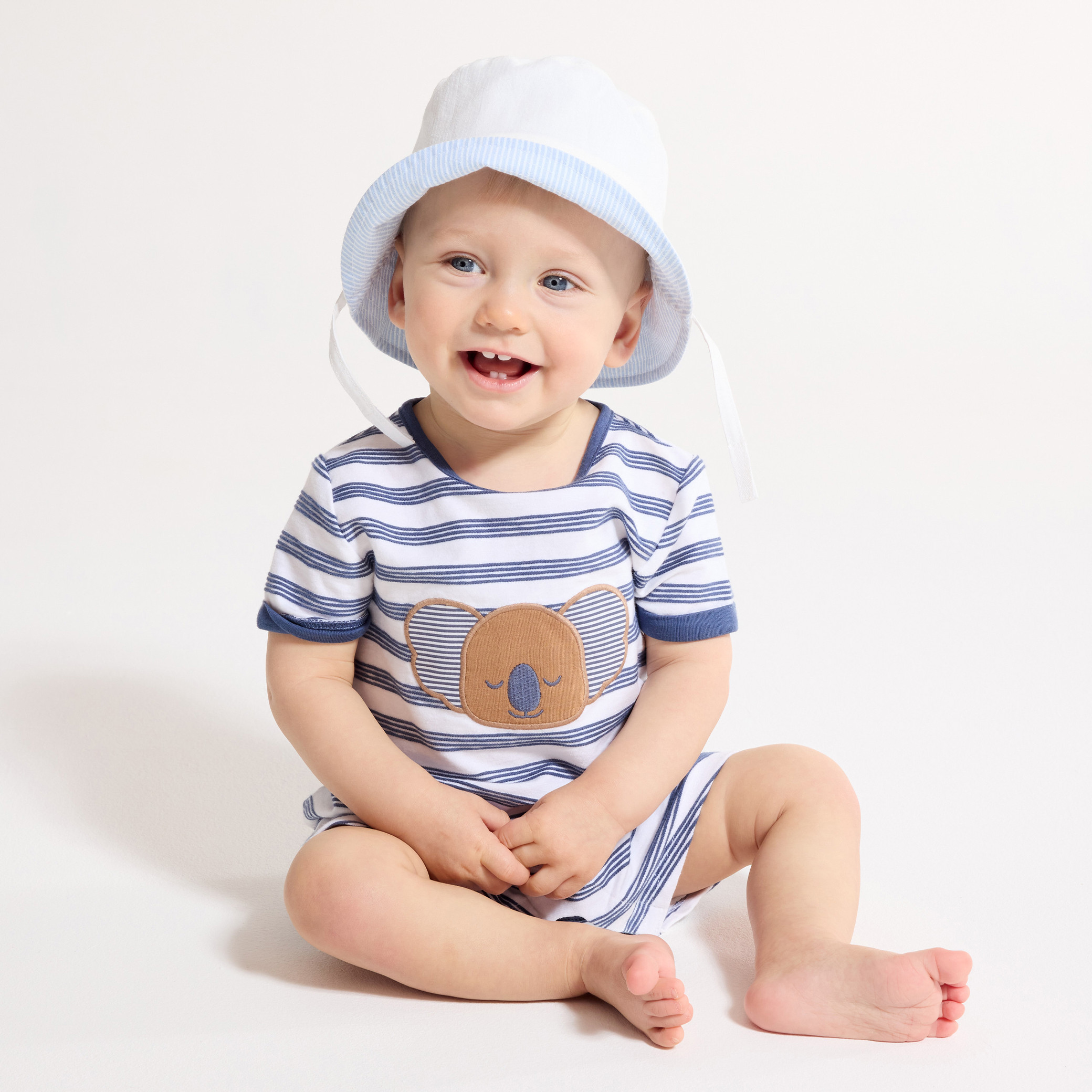 Combi courte rayée koala bleu bébé garçon - Imprimé bleu