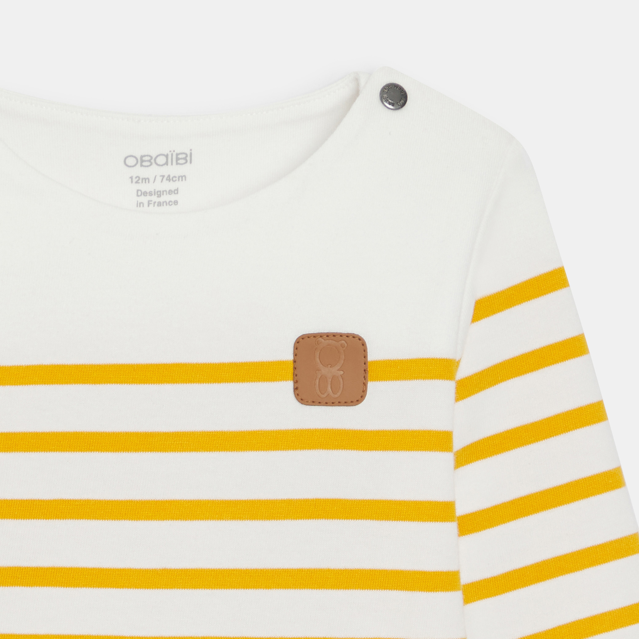 T-shirt marinière bleu bébé garçon - Rayures jaune