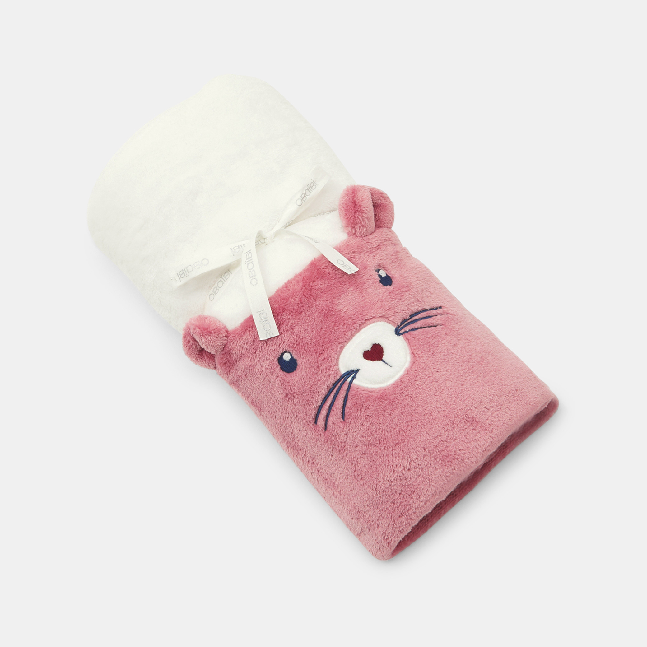 Couverture ours soft boa et jersey rose bébé fille - Vieux Rose  Moyen