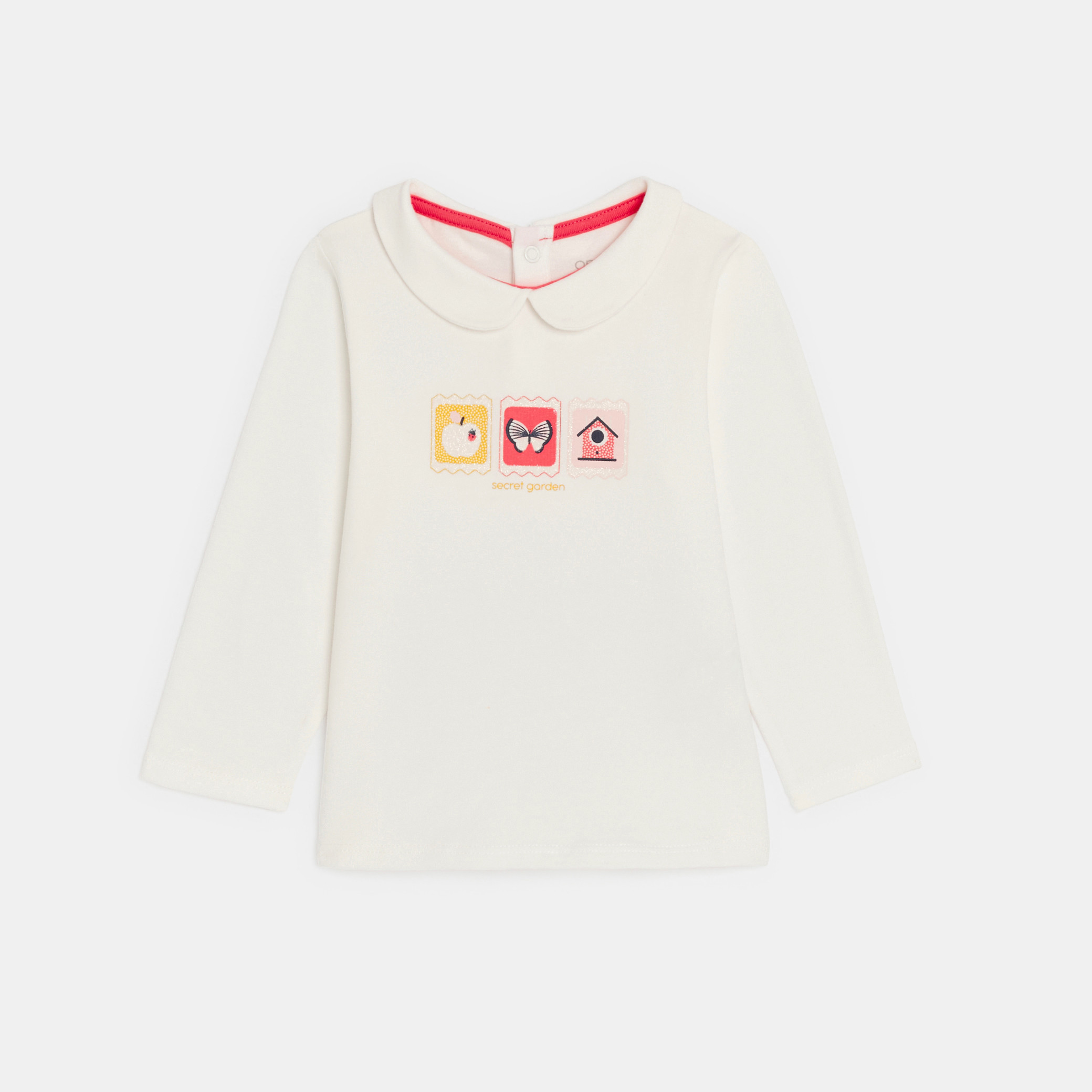 T-shirt col claudine blanc bébé fille - Ecru Tres Clair