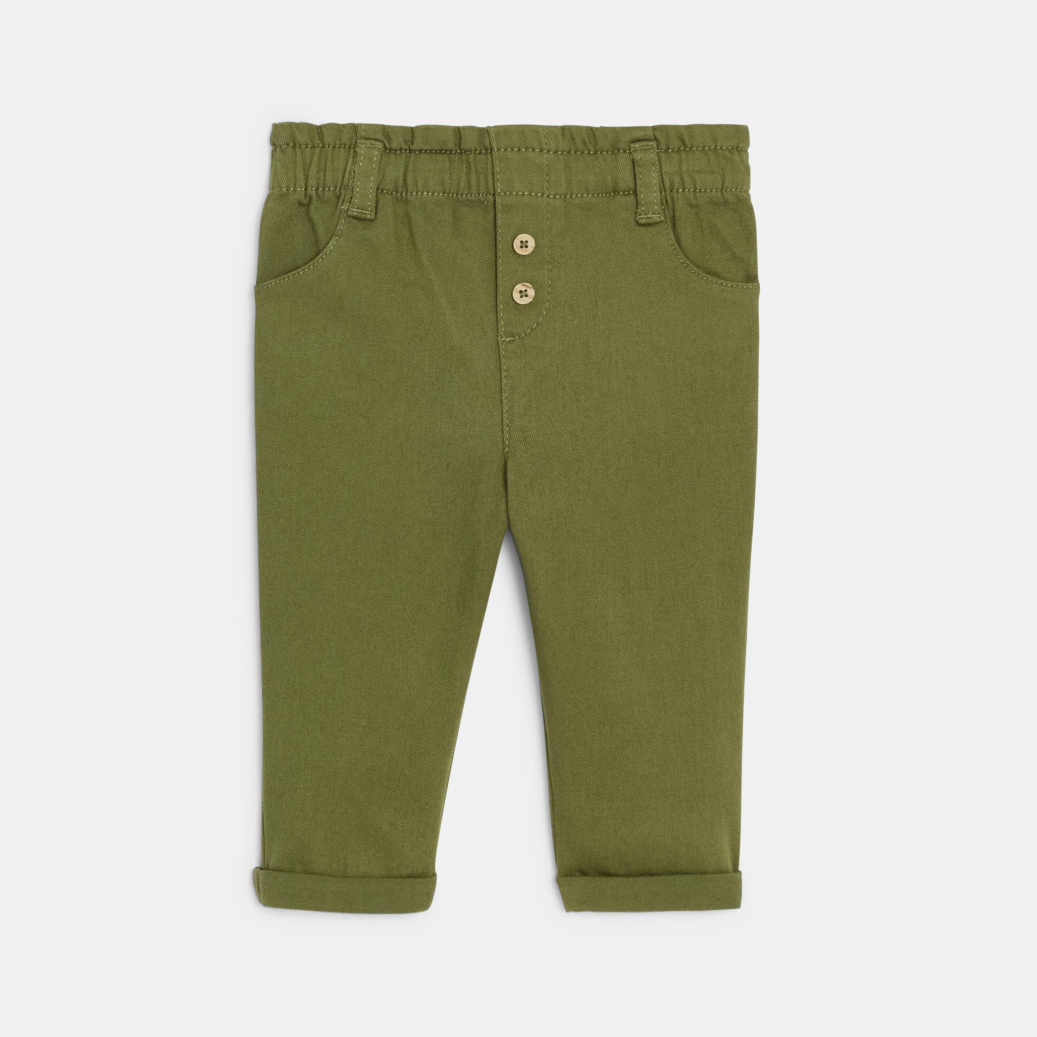 Pantalon taille haute beige bébé fille - Kaki  Moyen