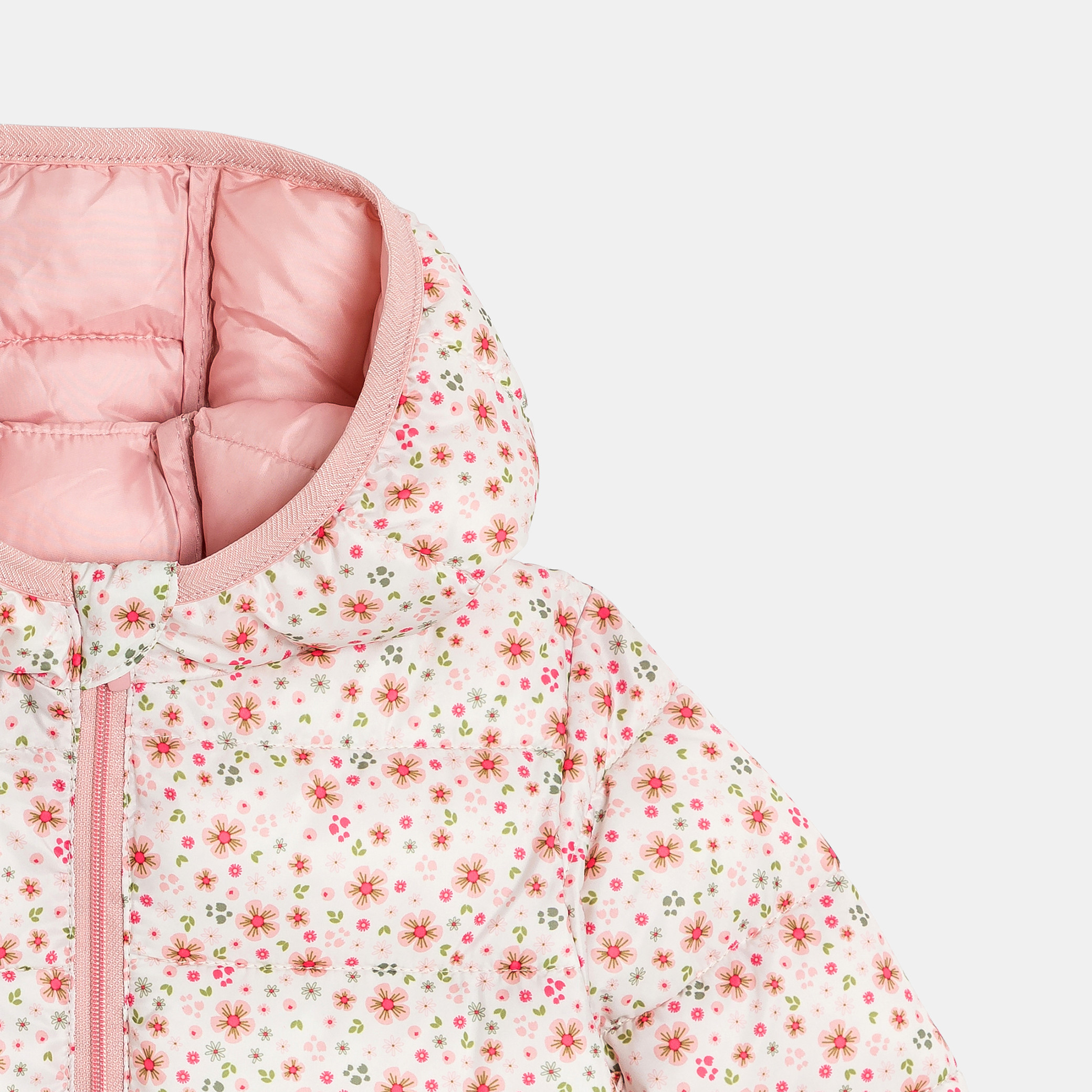 Doudoune matelasée fleurie rose bébé fille - Rose blush