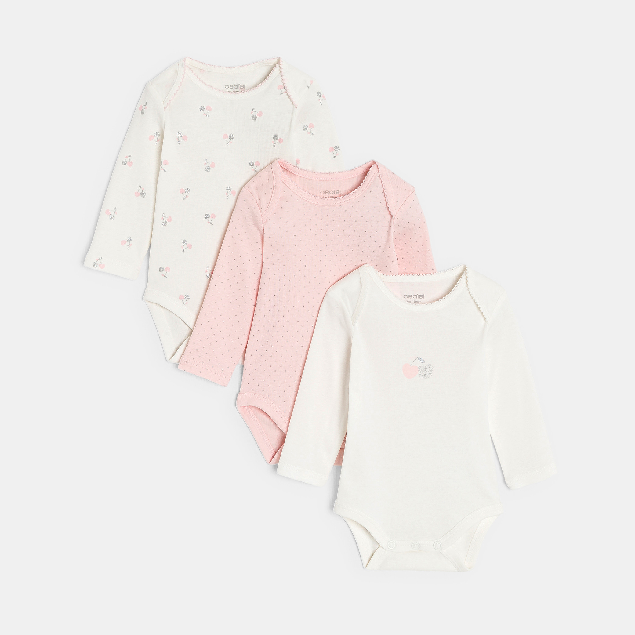Body col us cerise blanc bébé fille (lot de 3) - blanc