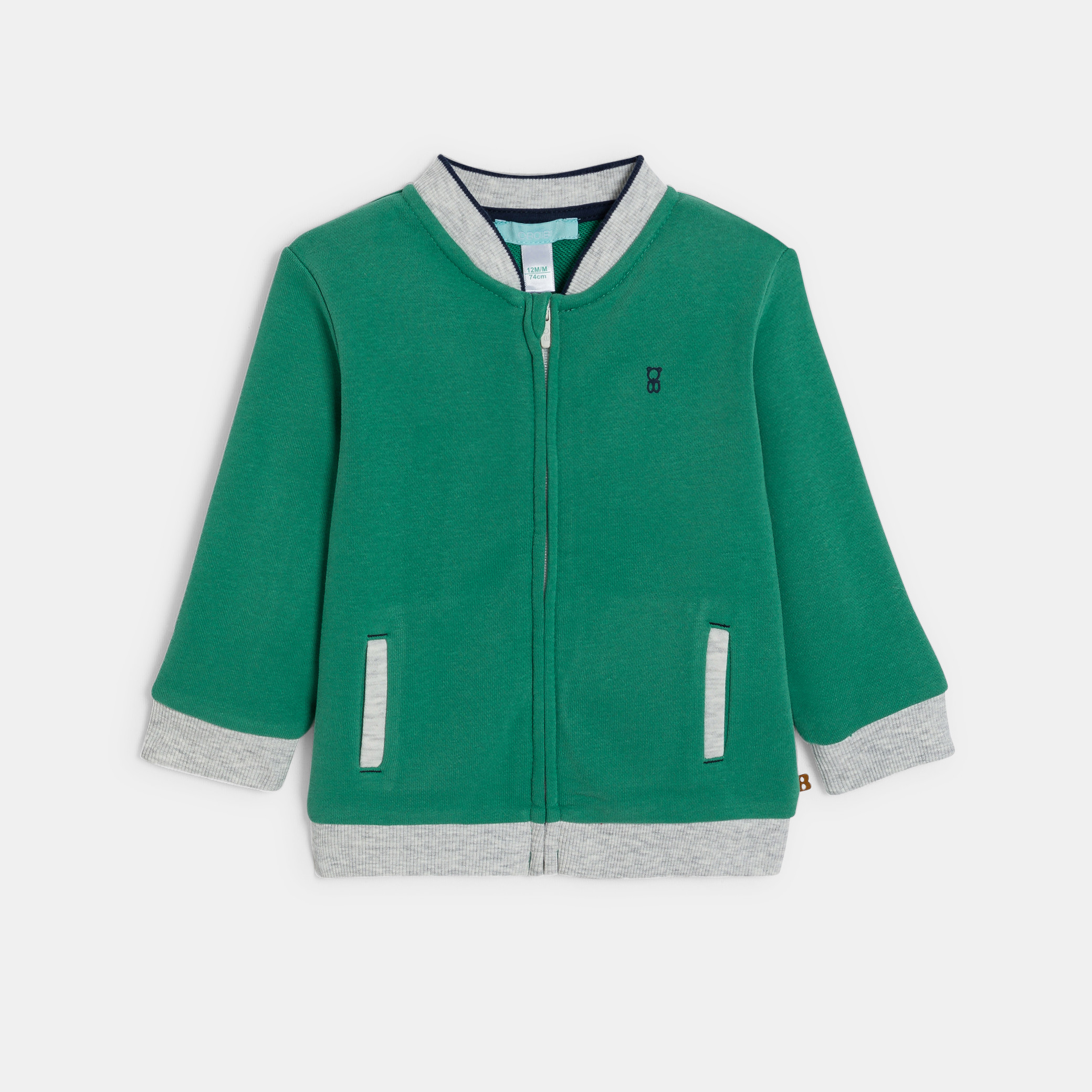 Teddy zippé en molleton doux bleu bébé garçon - Vert trèfle