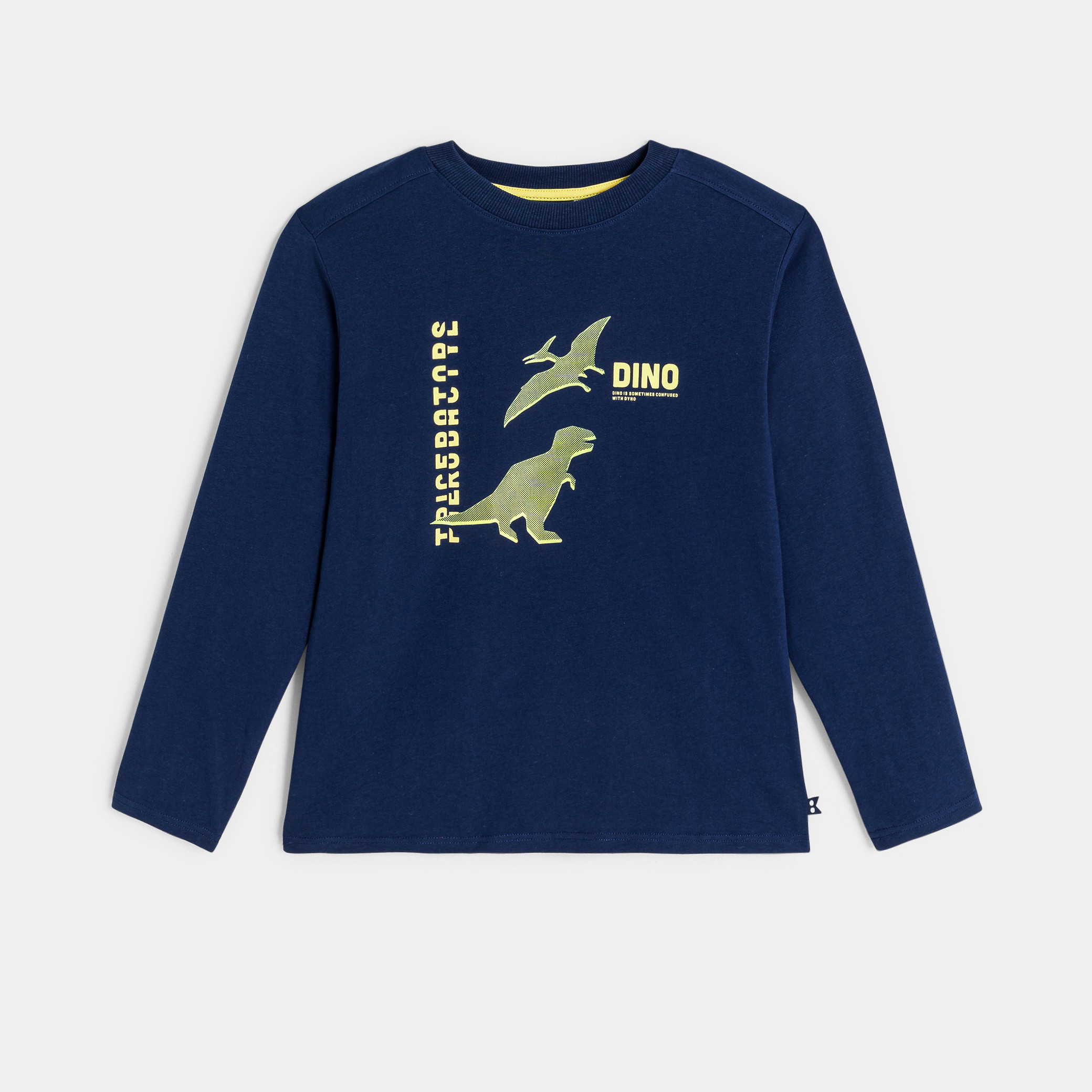 T-shirt manches longues dinosaure marron Garçon - Bleu Fonce