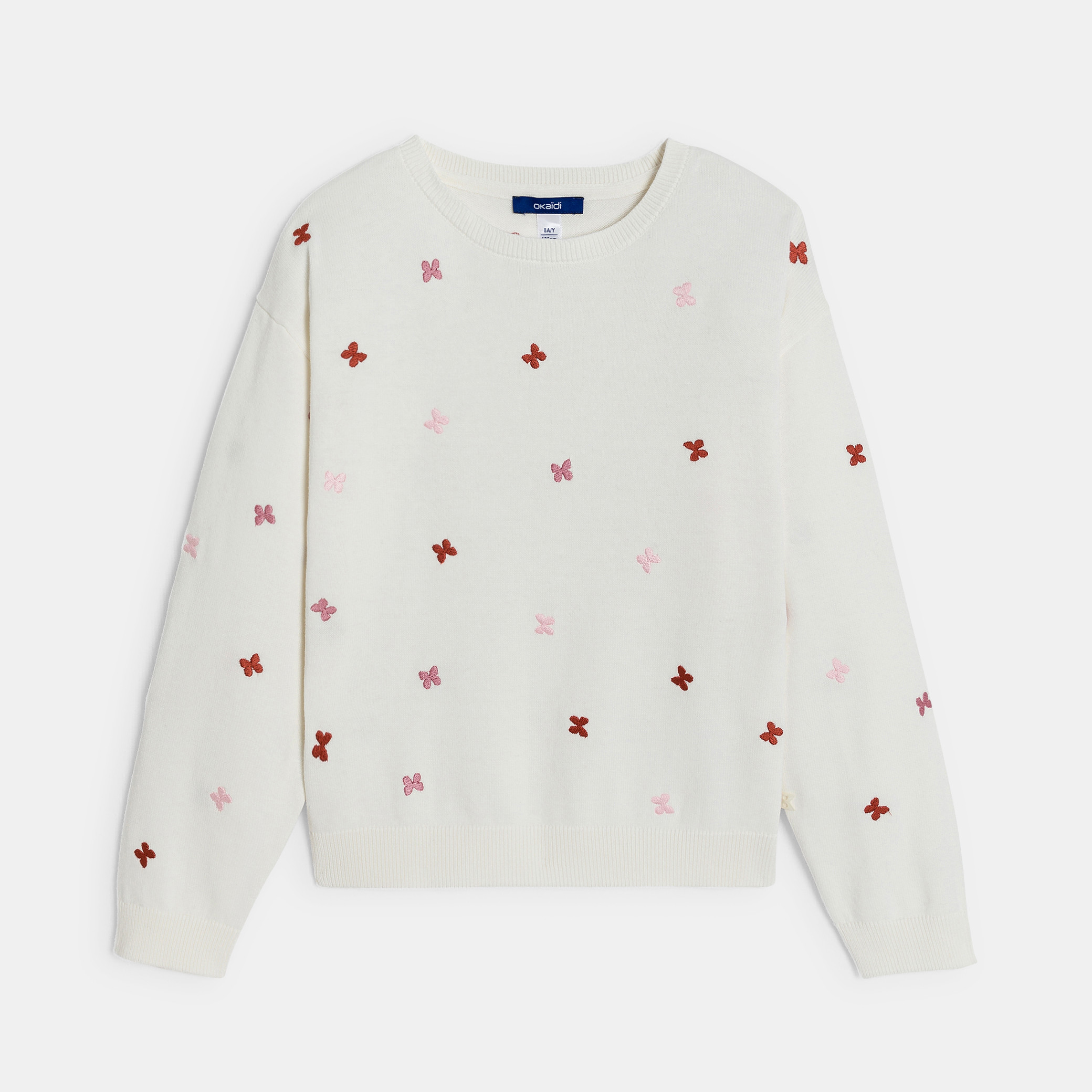 Pull brodé papillon fille bleu - Ecru Clair