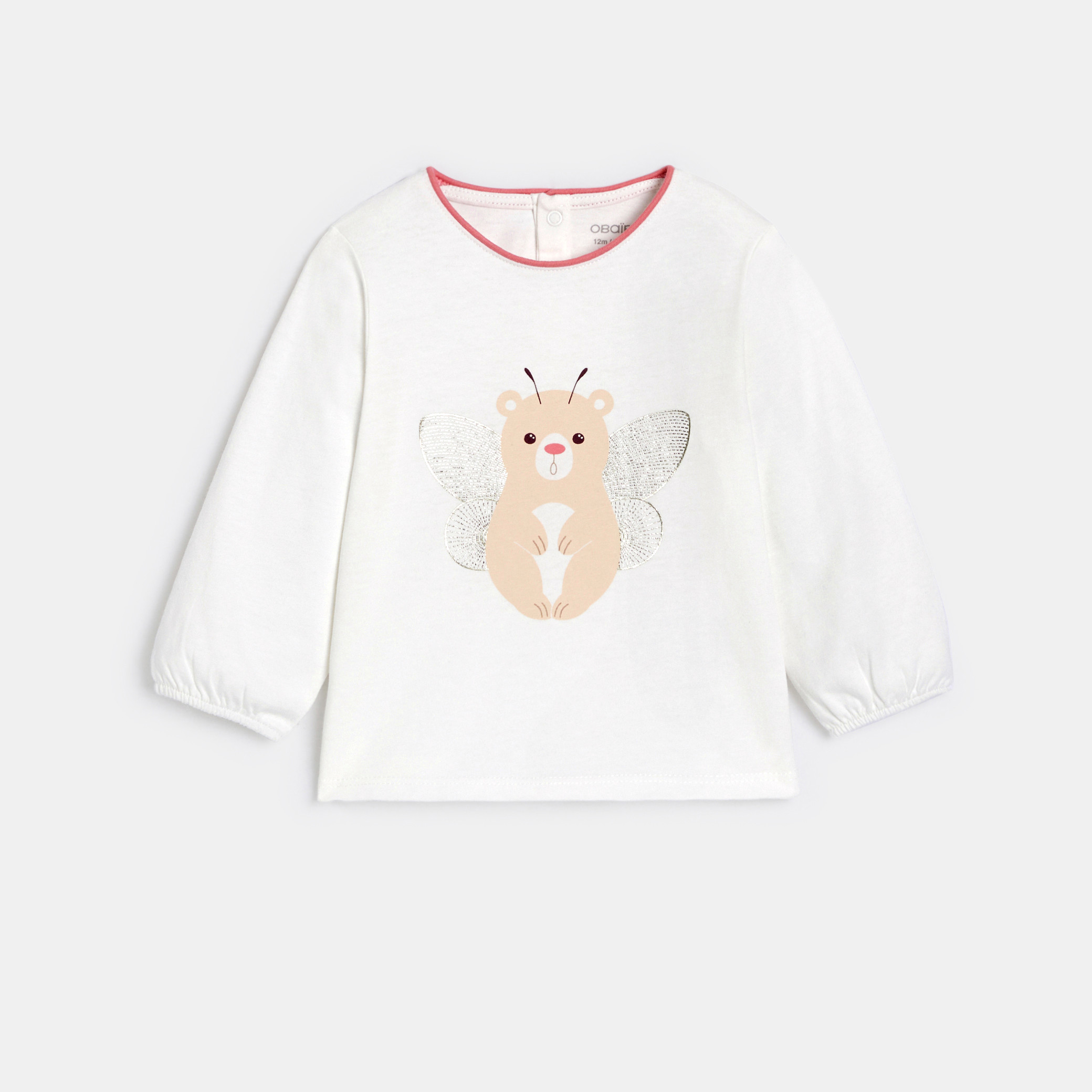 T-shirt manches longues animal blanc bébé fille - Ecru Tres Clair