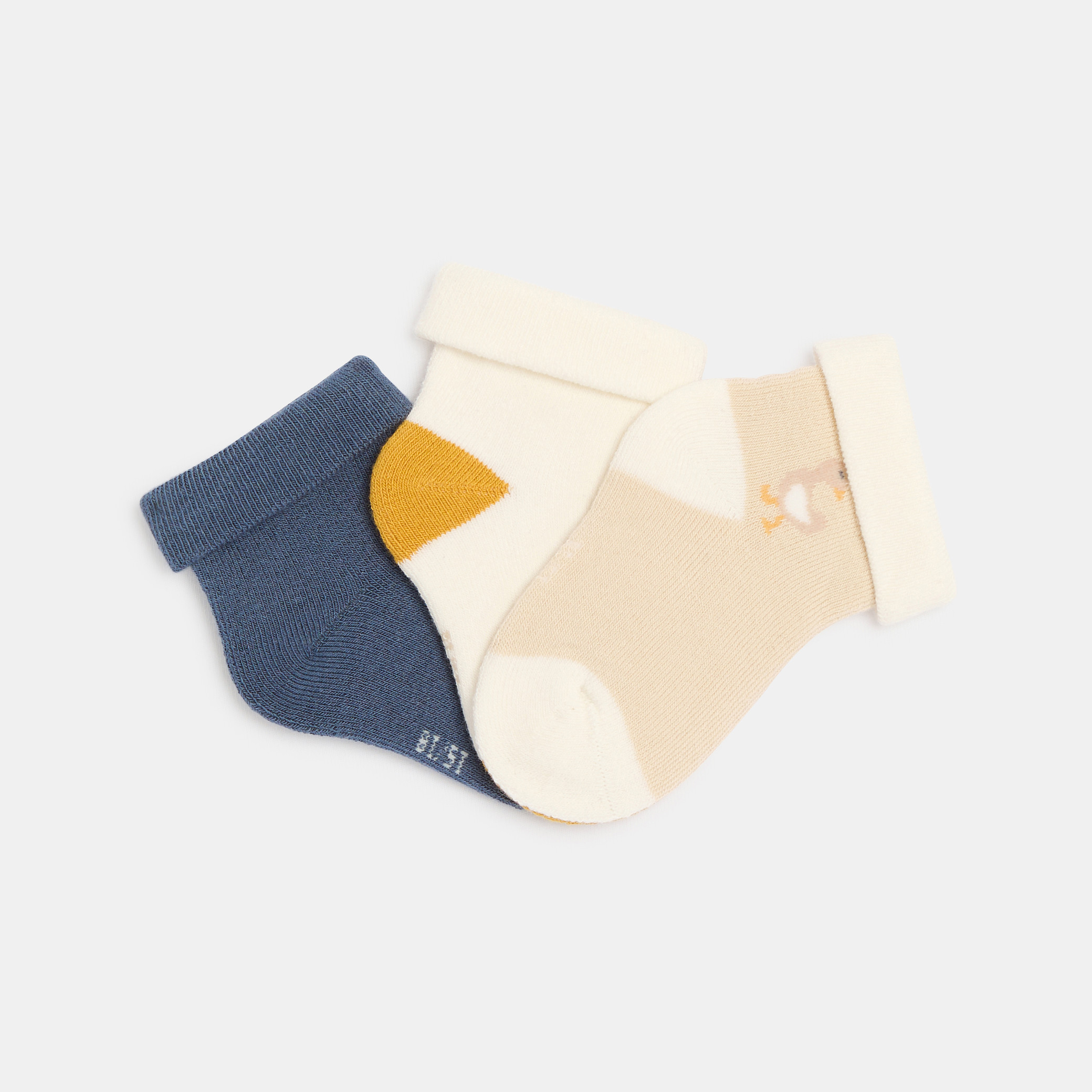 Chaussettes beige bébé naissance garçon (lot de 3) - beige