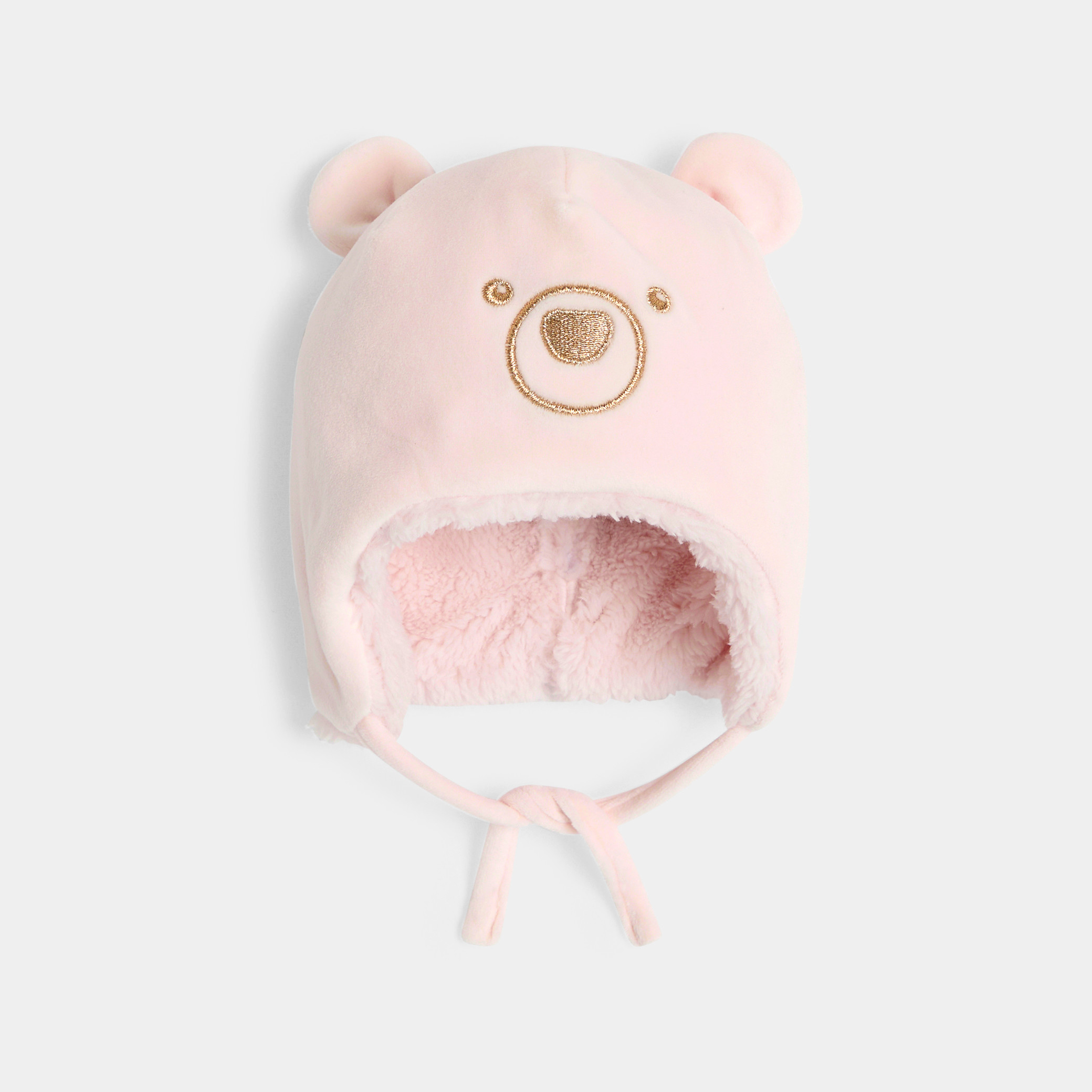 Bonnet péruvien polaire doublé ourson rose bébé fille - rose
