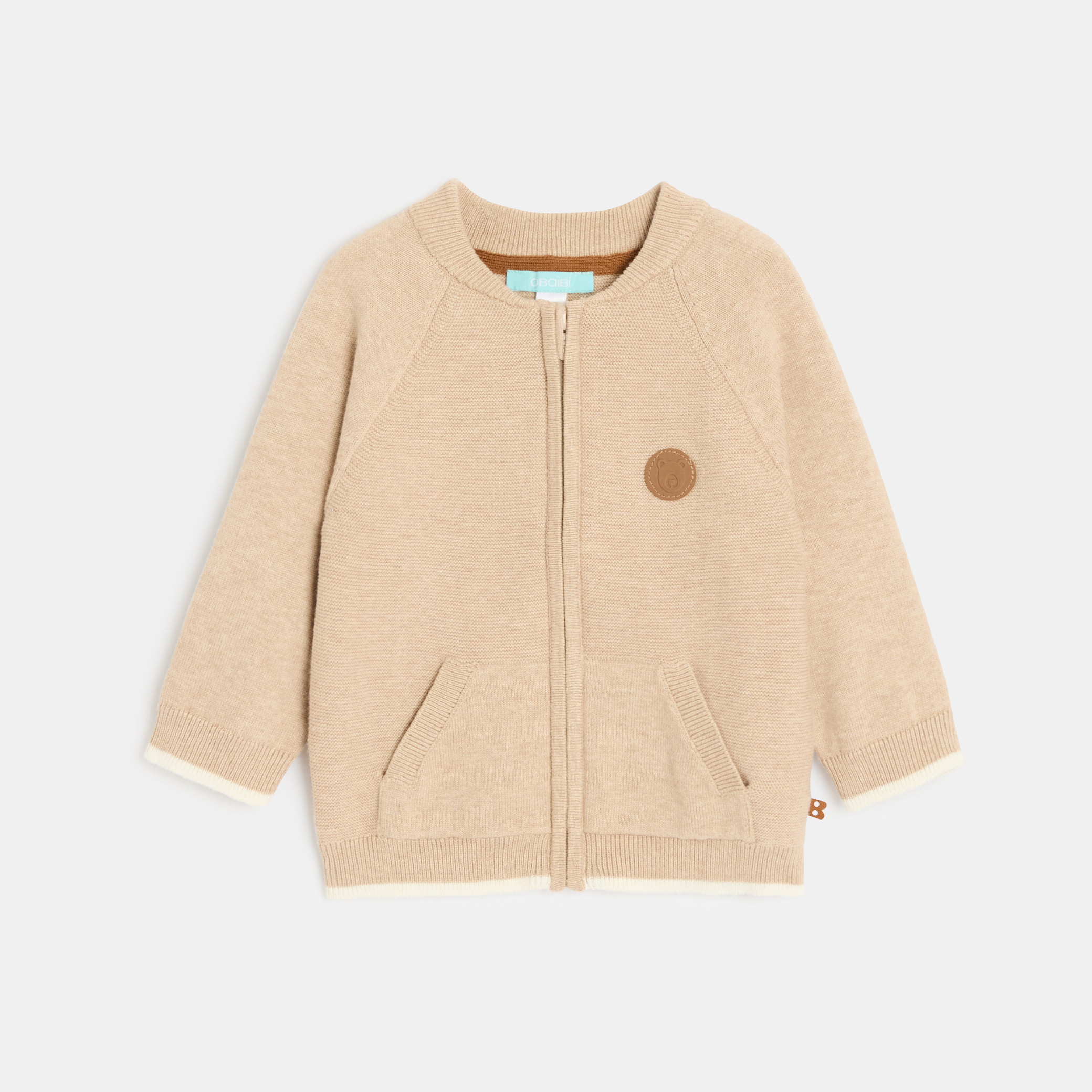 Gilet zippé maille tricot bleu bébé garçon - Greige Clair