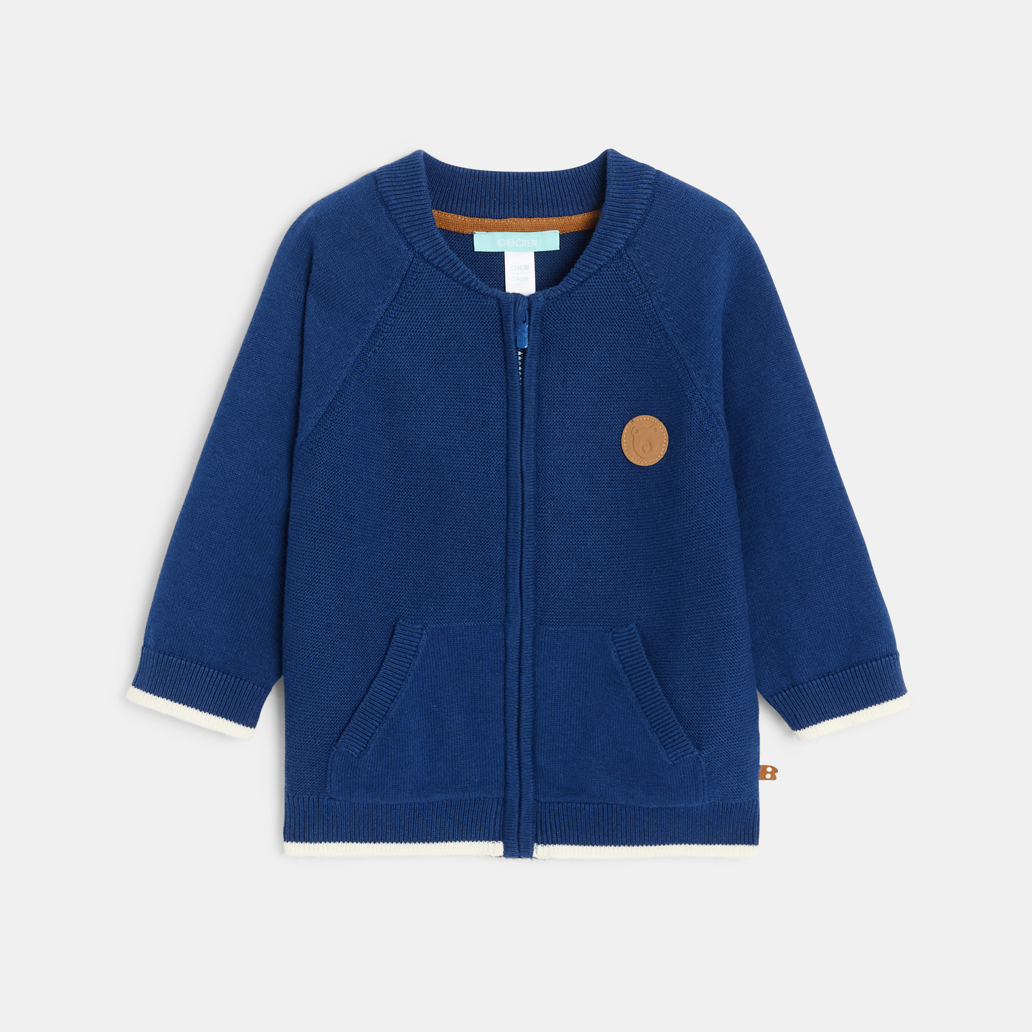Gilet zippé maille tricot bleu bébé garçon - Indigo  Moyen