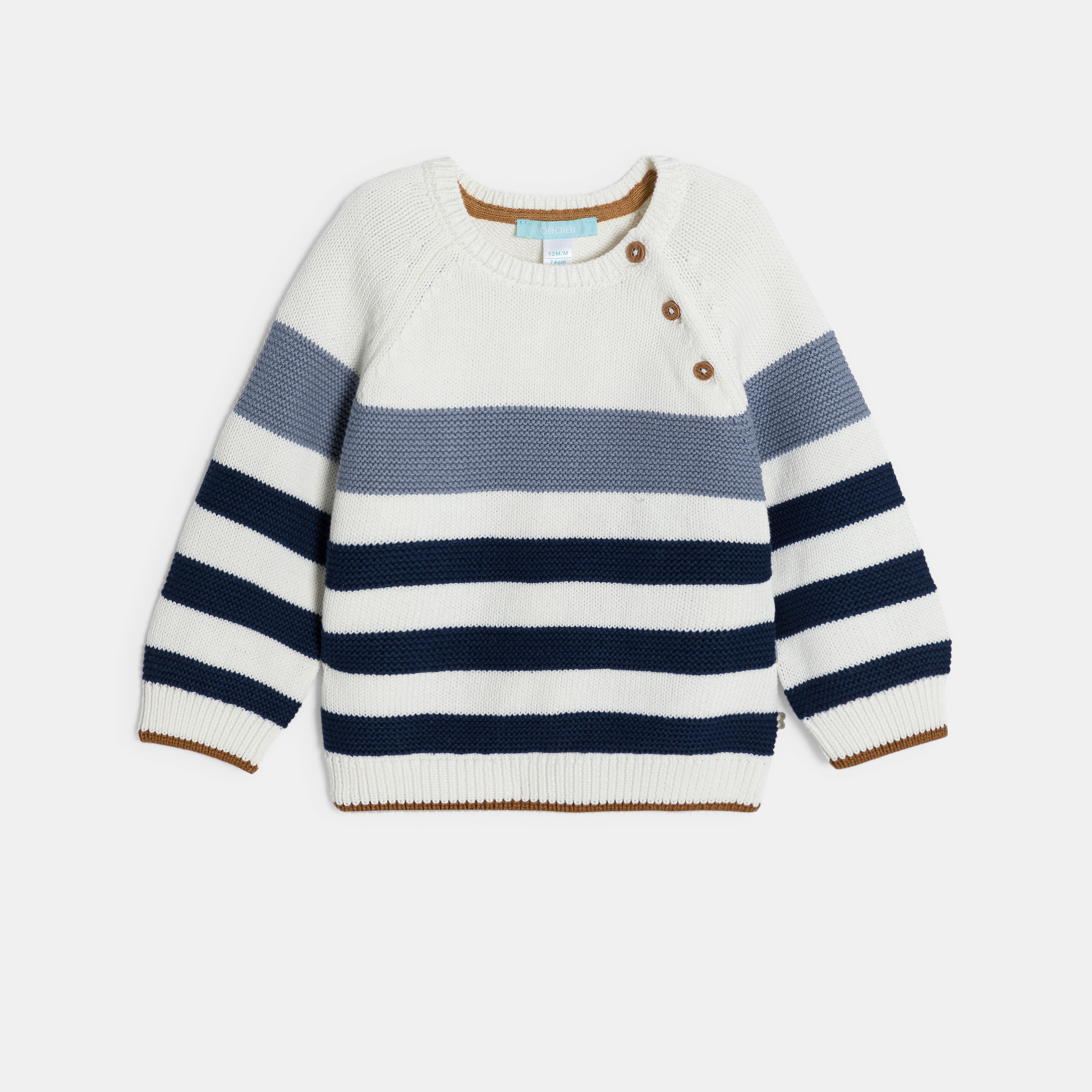 Pull maille tricot rayé bleu bébé garçon - Rayures bleu