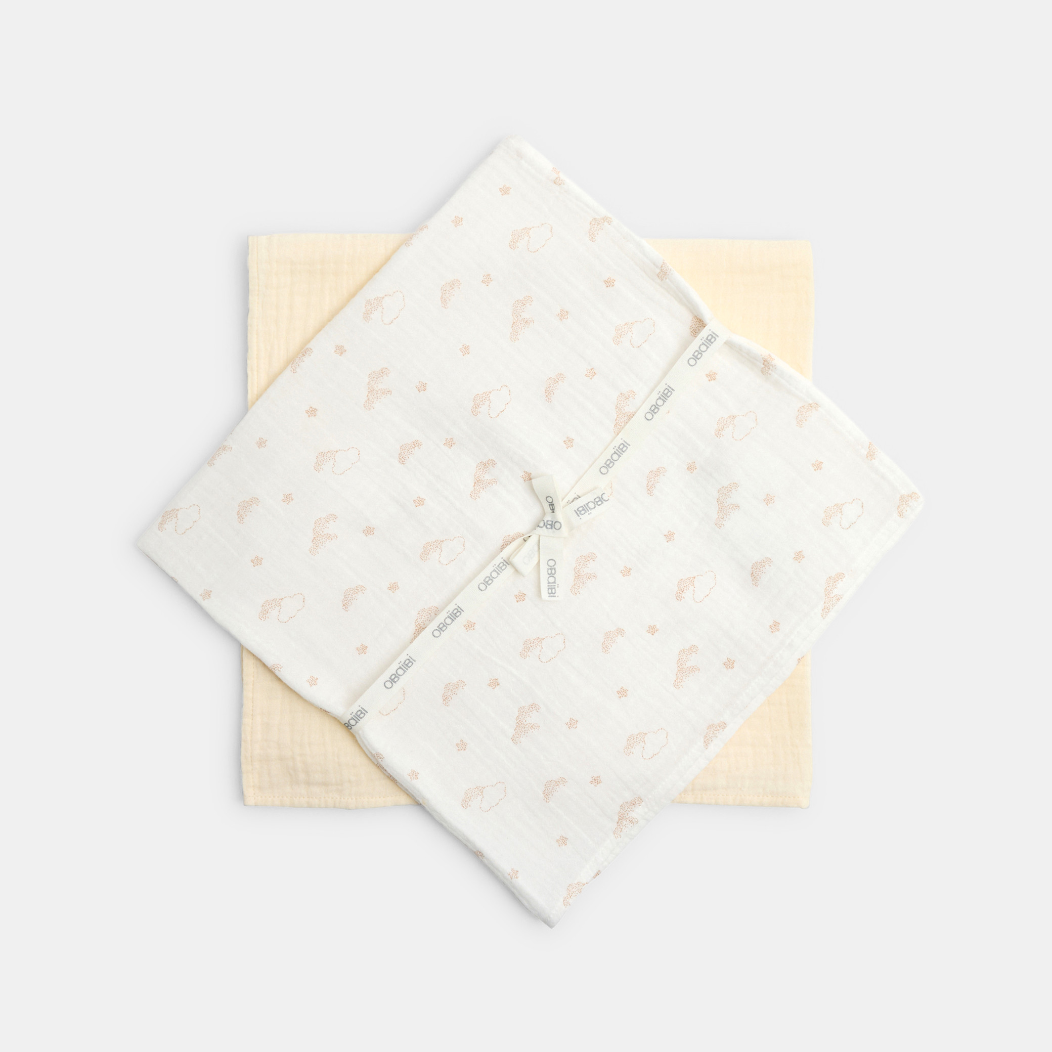 Langes en gaze de coton blanc bébé mixte (lot de 2) - Imprimé beige
