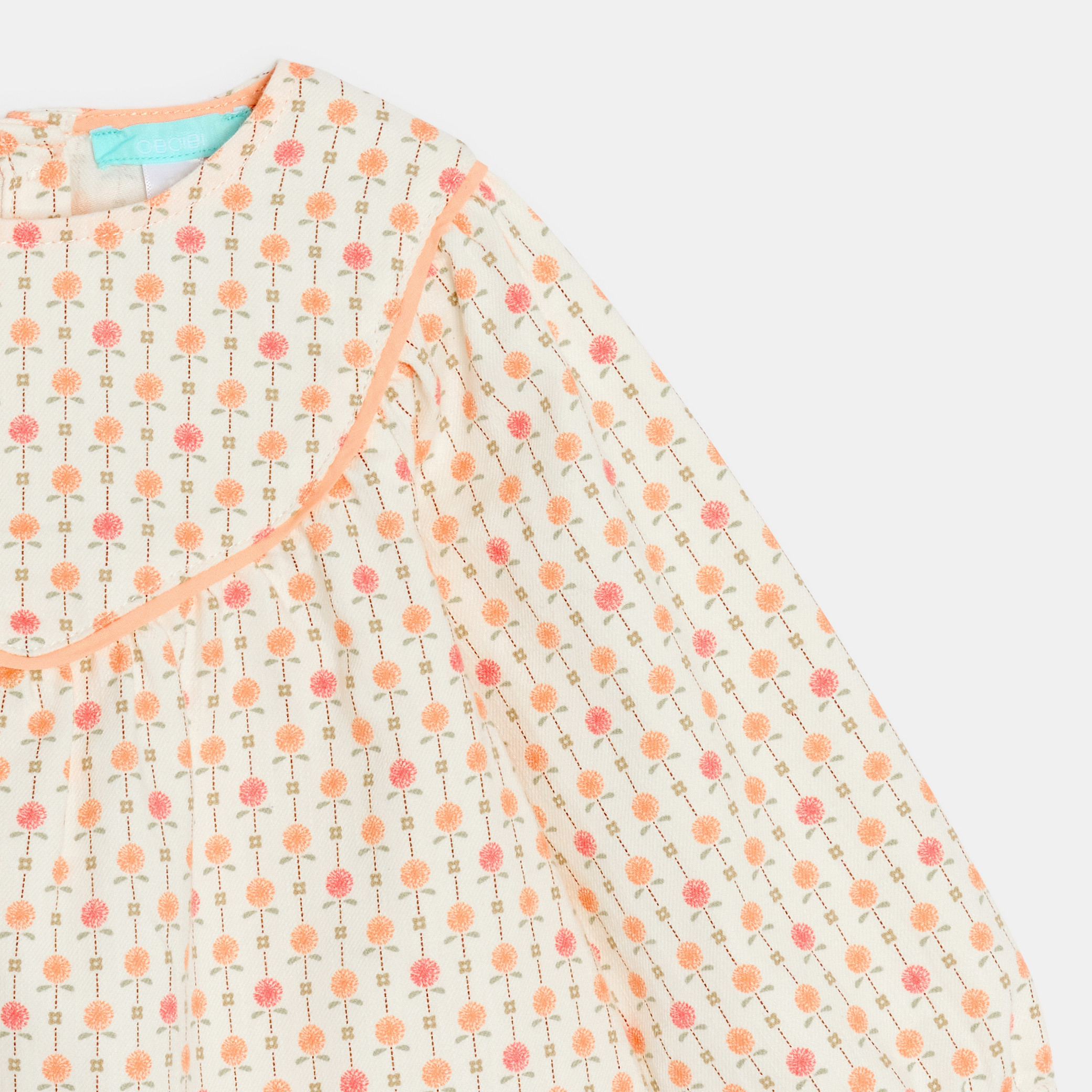 Blouse twill de coton fleurs blanc bébé fille - Imprimé beige