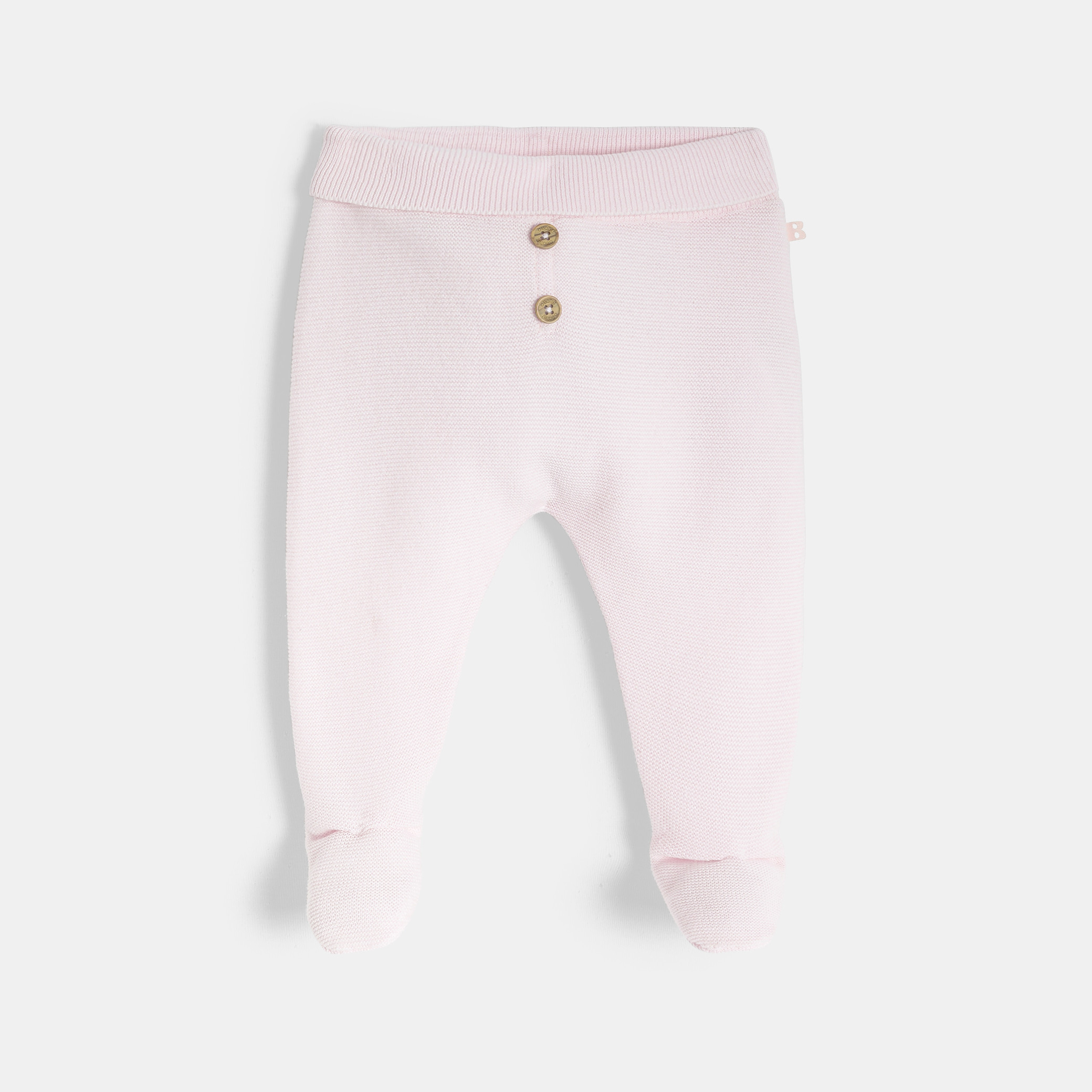 Pantalon à pieds en maille rose poudré naissance - Rose poudre