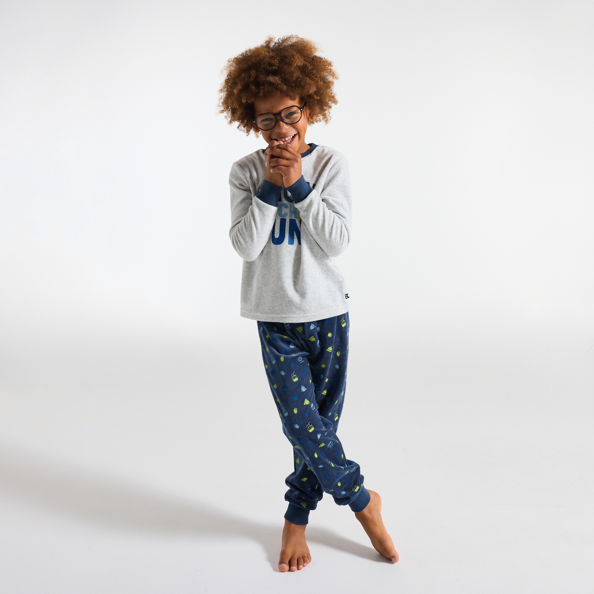 Pyjama 2 pièces à message en velours gris Fille - Gris chiné