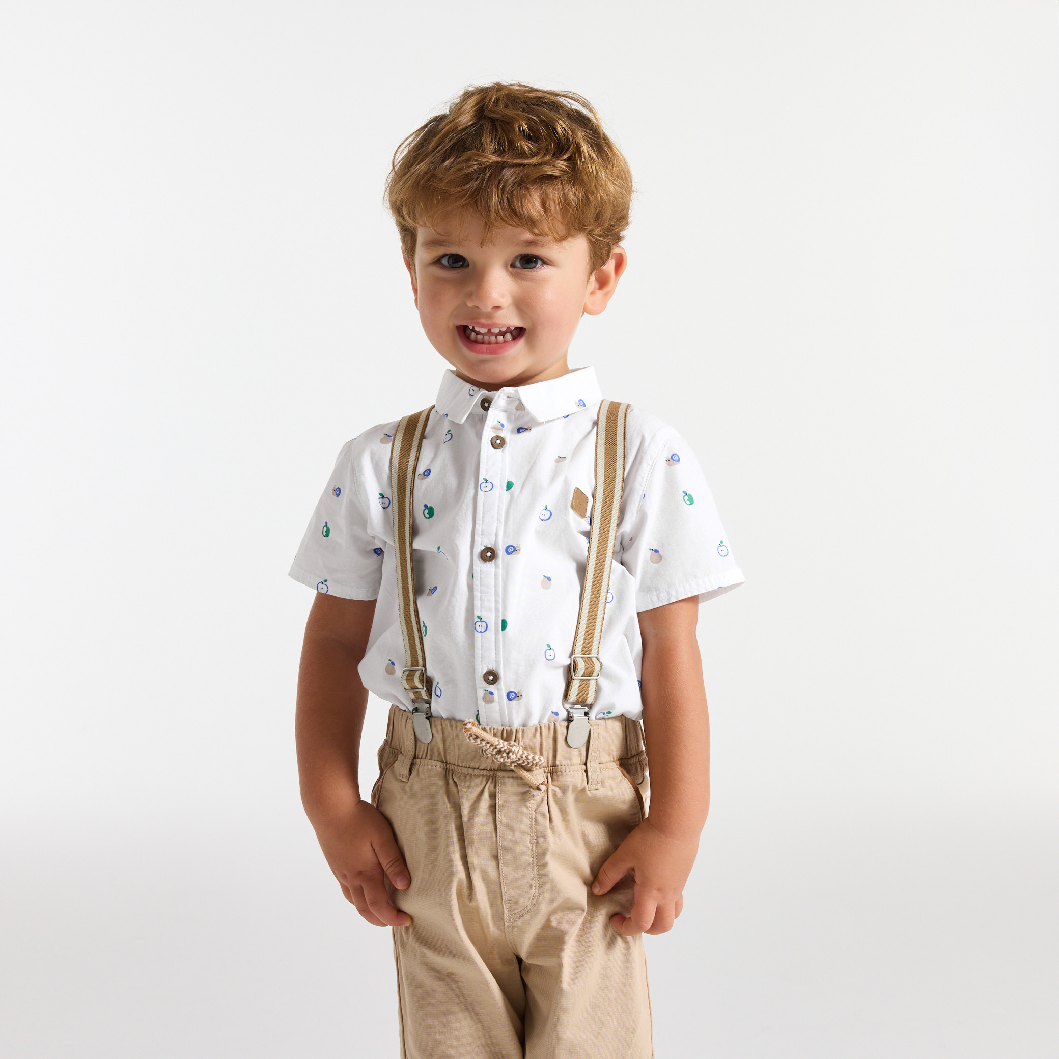 Chemise manches courtes imprimée blanc bébé garçon - Imprimé blanc
