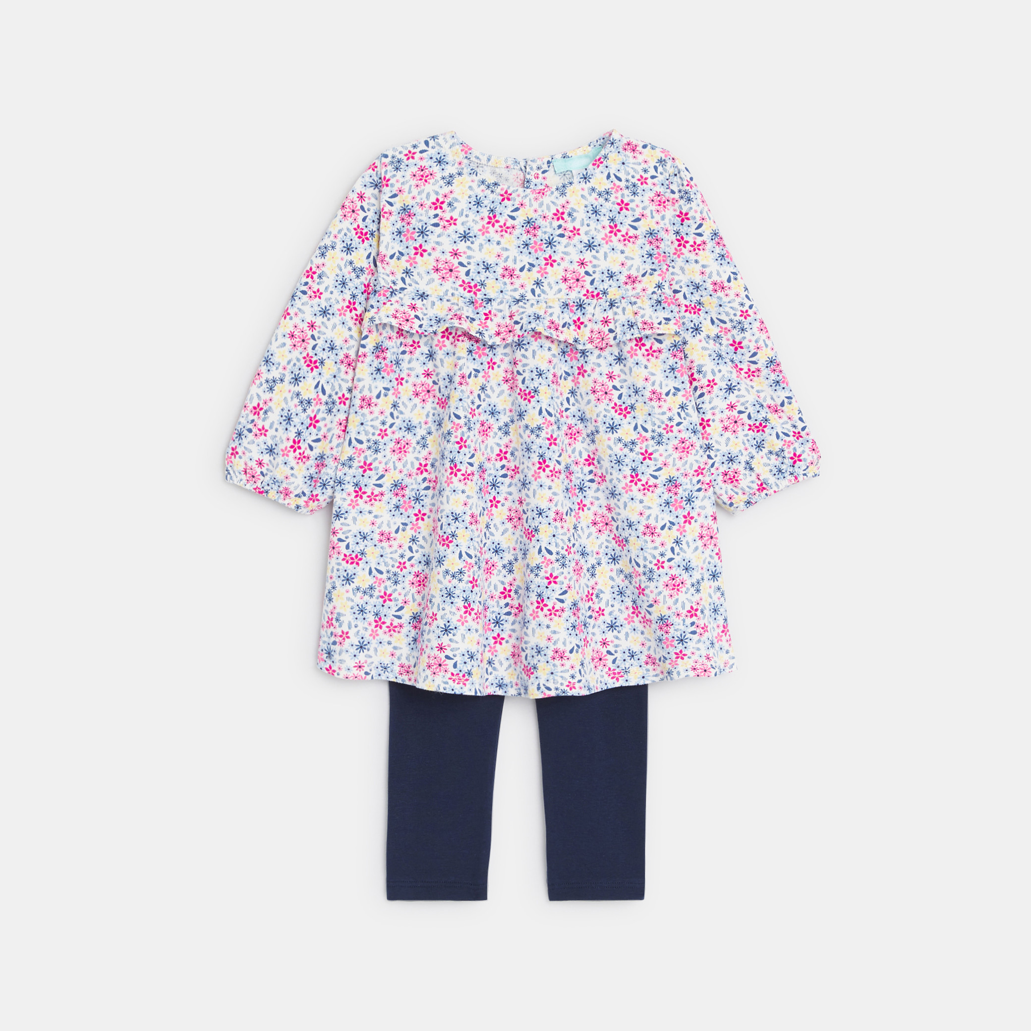 Robe imprimé fleuri et legging bleu bébé fille - Imprimé rose