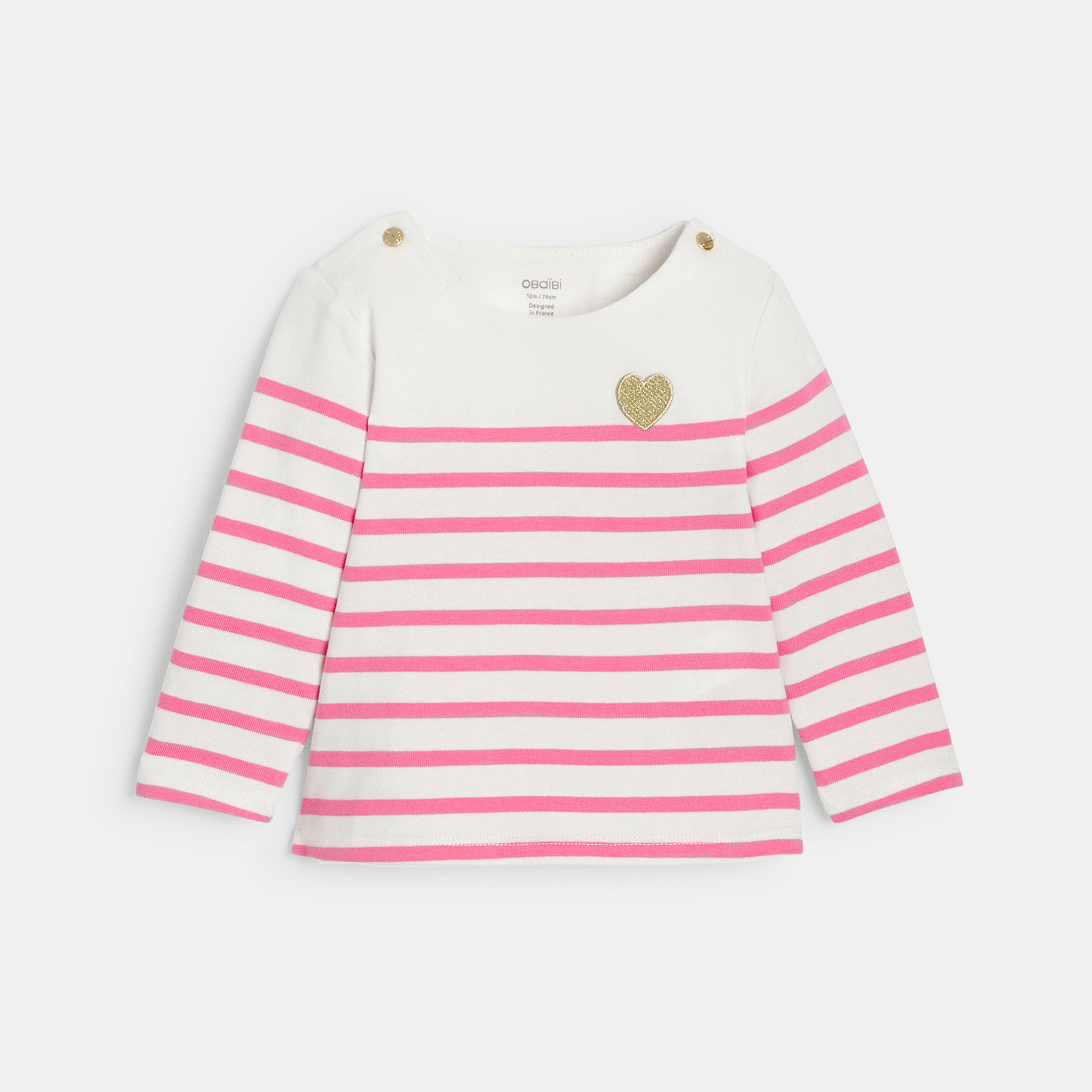 T-shirt rose rayé bébé fille - Rose Fonce