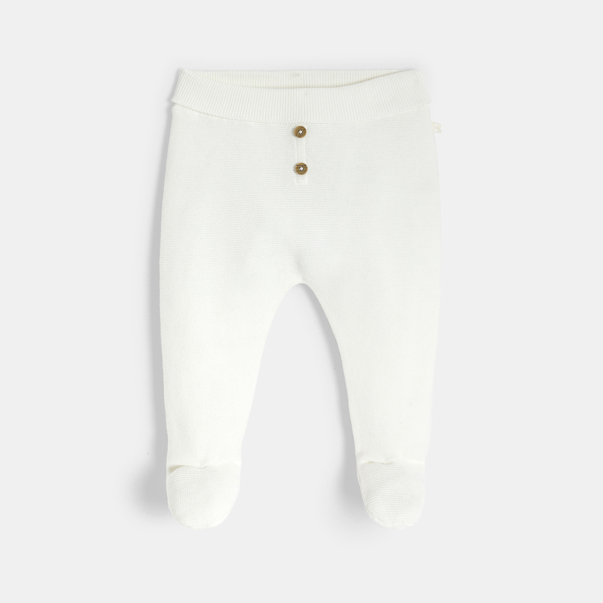 Pantalon à pieds en maille tricot blanc bébé mixte naissance - Blanc écru
