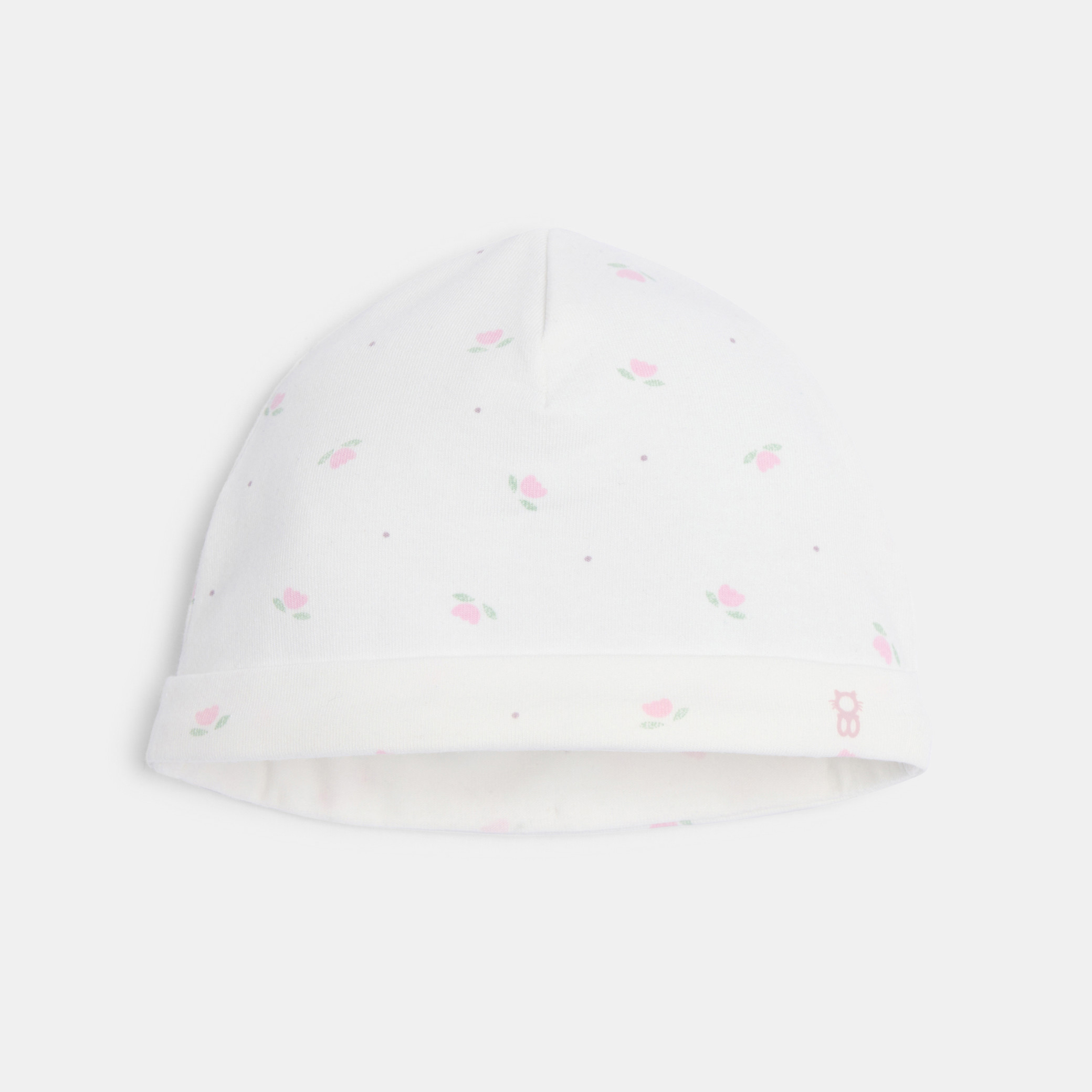 Bonnet de naissance coton fleurs blanc bébé fille - blanc