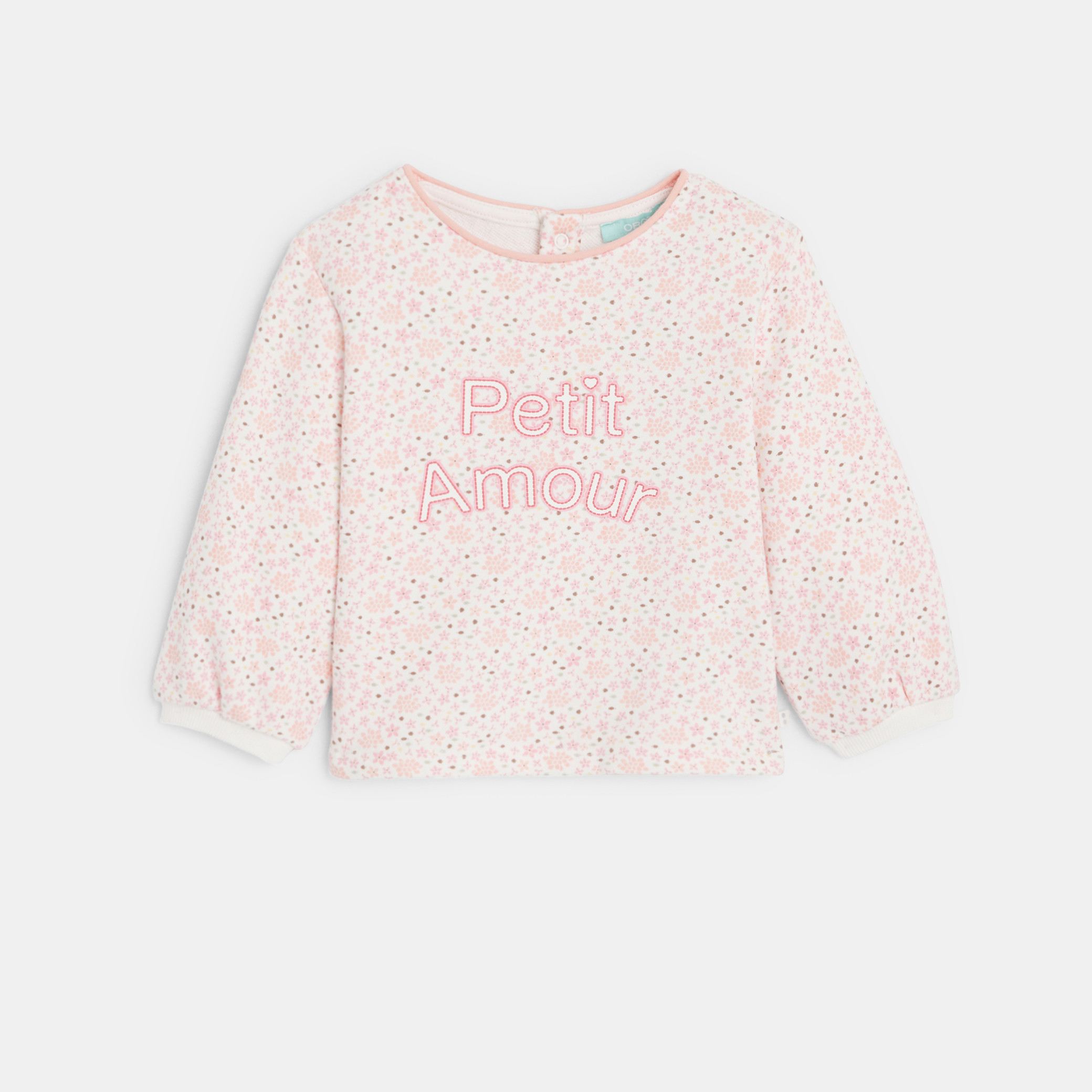 Sweat molleton fleuri à message rose bébé fille - Imprimé orange