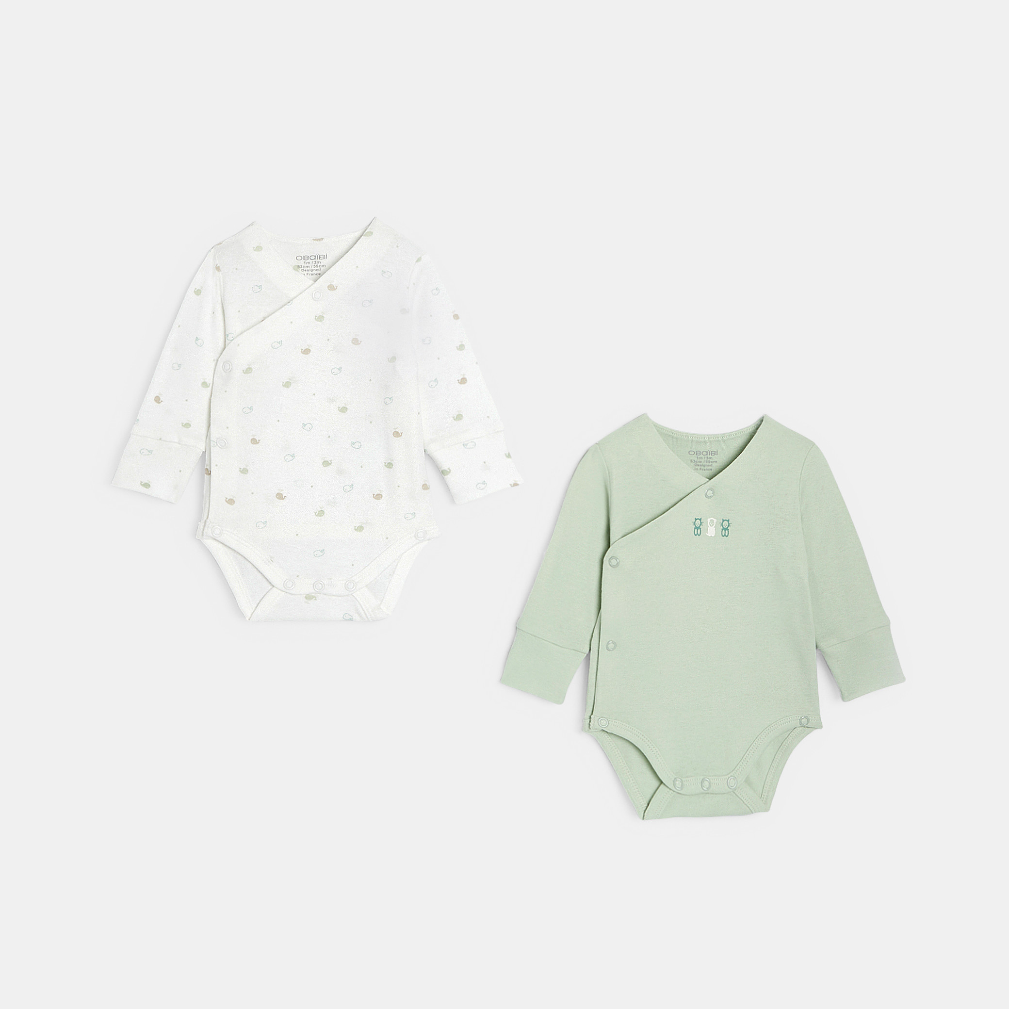 Body croisé évolutif vert bébé mixte (lot de 2) - vert