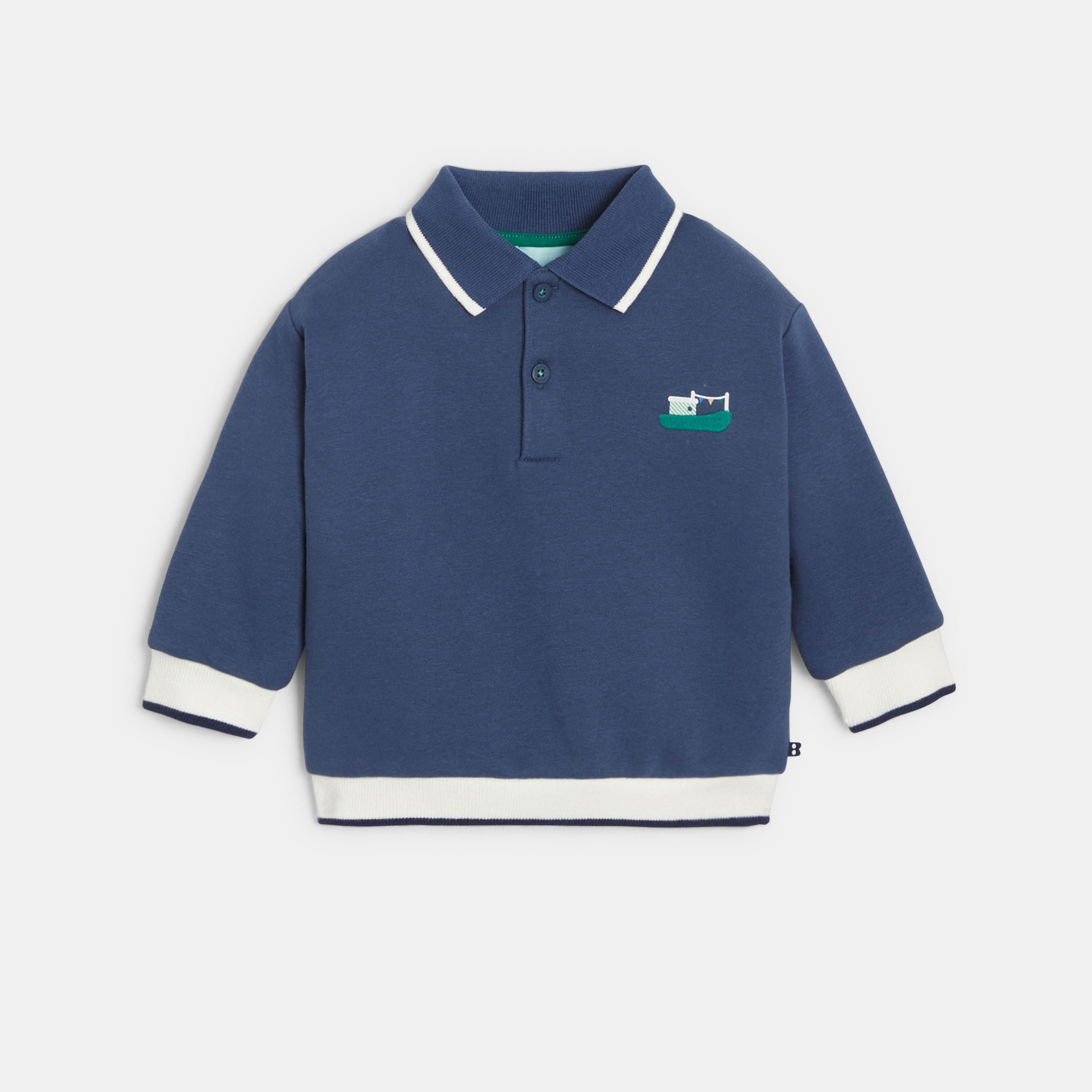 Sweat bleu à col polo bébé garçon - Bleu Encre