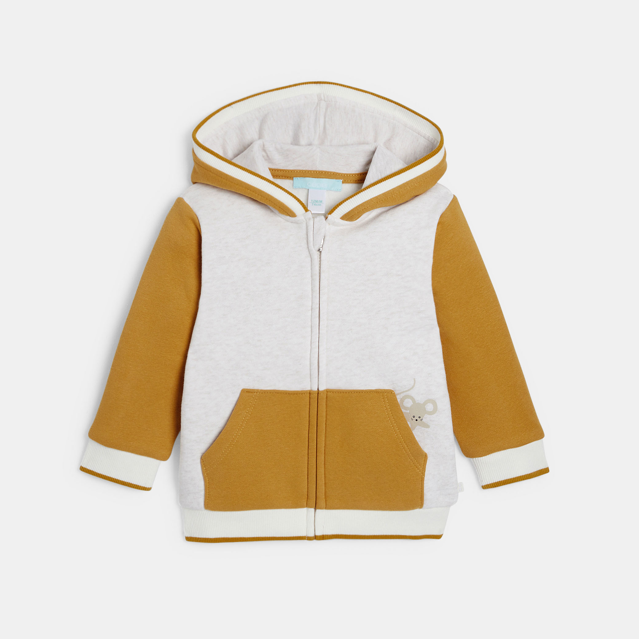 Sweat zippé molleton à capuche jaune bébé garçon - Jaune Miel