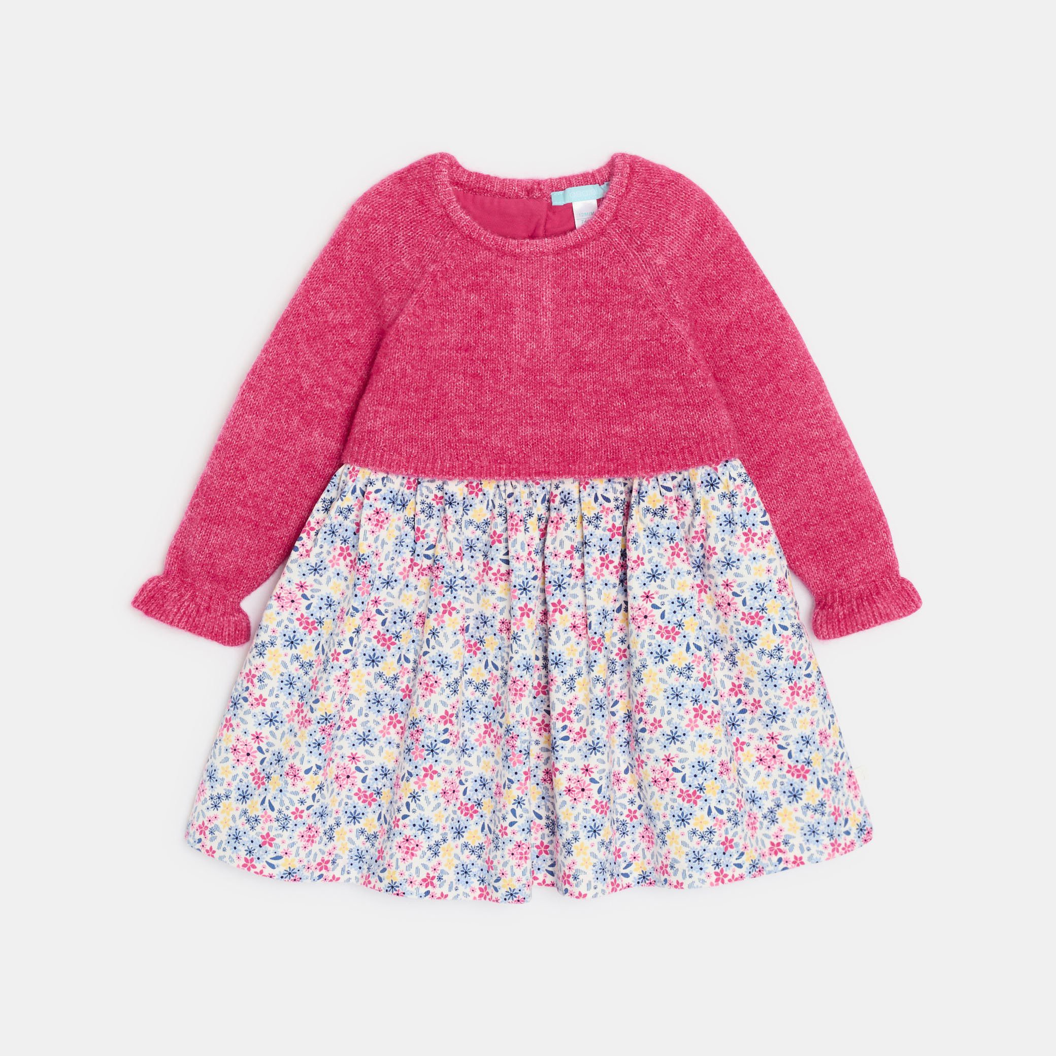 Robe fleurie jaune effet 2 en 1 bébé fille - Rose feu
