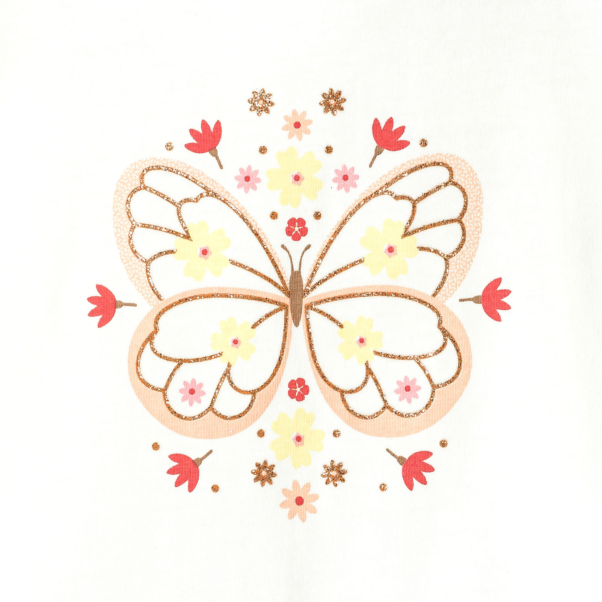 T-shirt blanc manches longues à motif animalier bébé fille - Imprimé orange