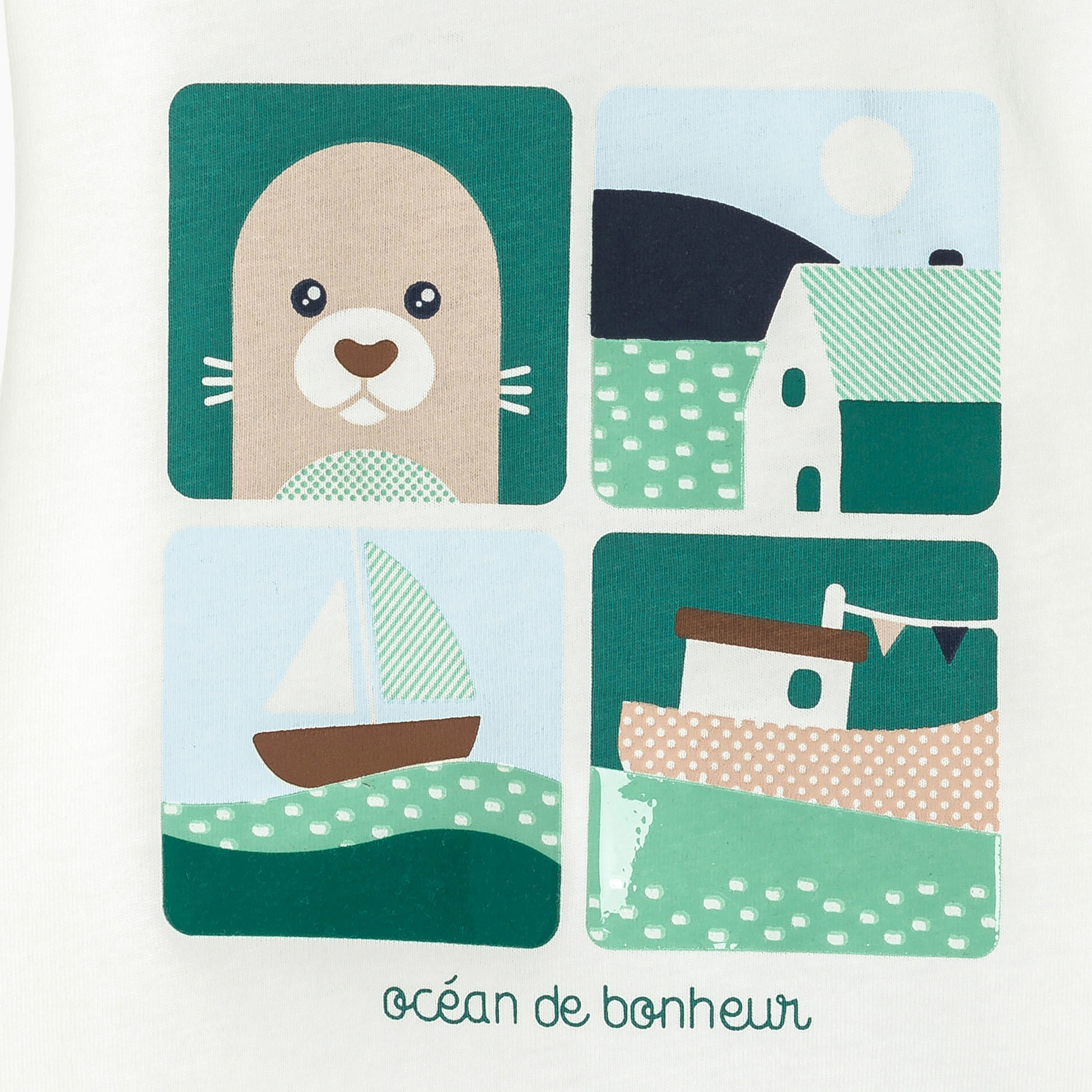 T-shirt blanc manches longues à motif bébé garçon - Blanc écru