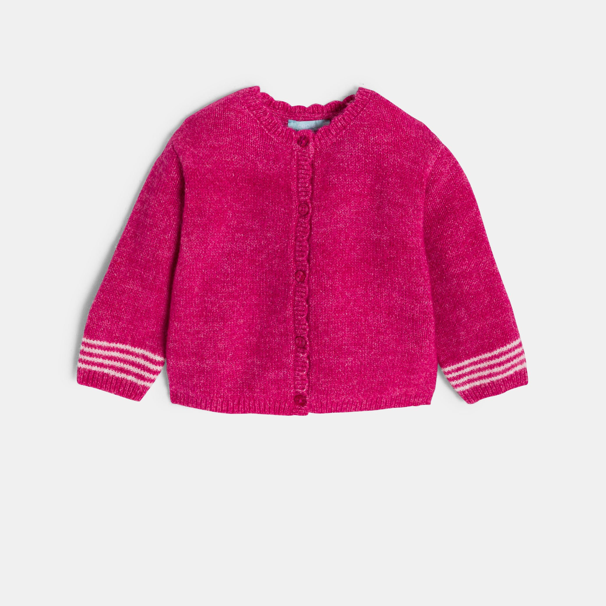 Gilet blanc en maille bébé fille - Rose feu